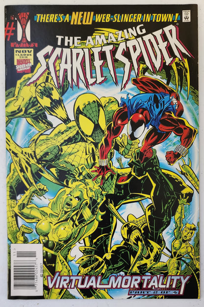 AMAZING SCARLET SPIDER #1 1995 (1ST APP CYBER SCARLET) NEWSSTAND Ghost Rider MARVEL COMICS