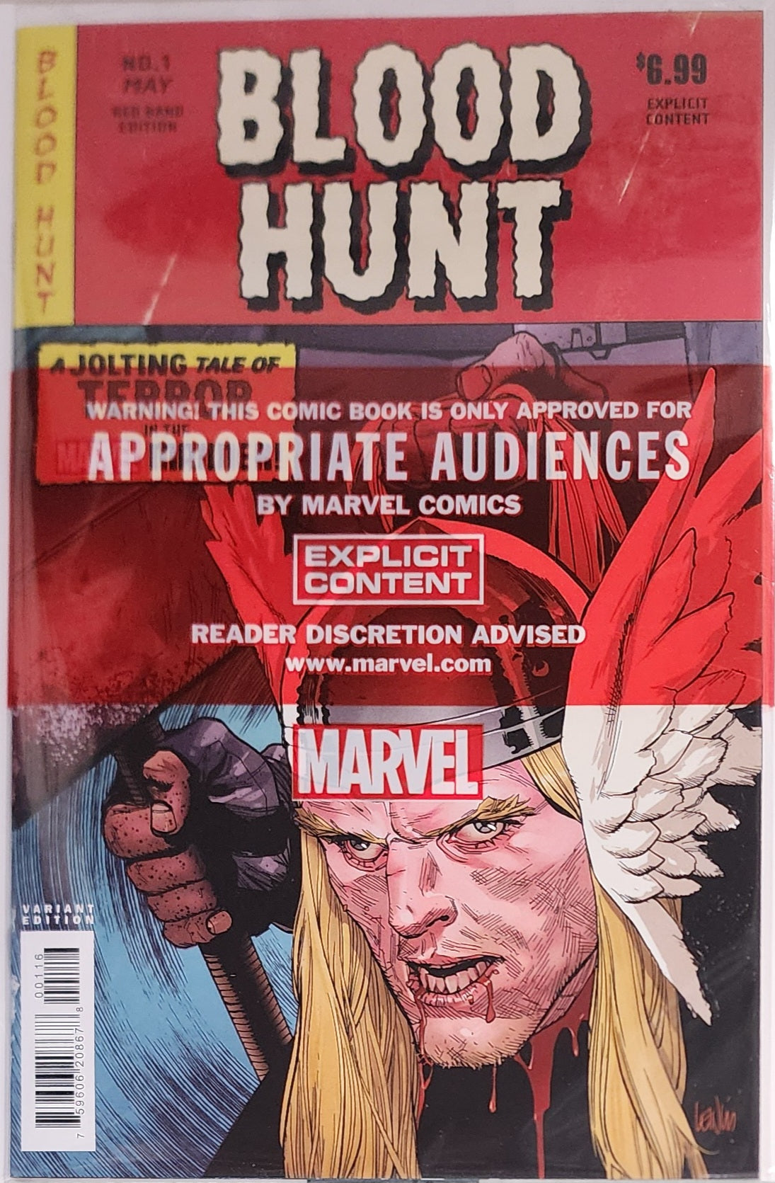 BLOOD HUNT RED BAND #1 BLOODY HOMAGE 1:25 SEALED POLYBAGGED YU VARIANT 2024 Blood Hunt MARVEL PRH   