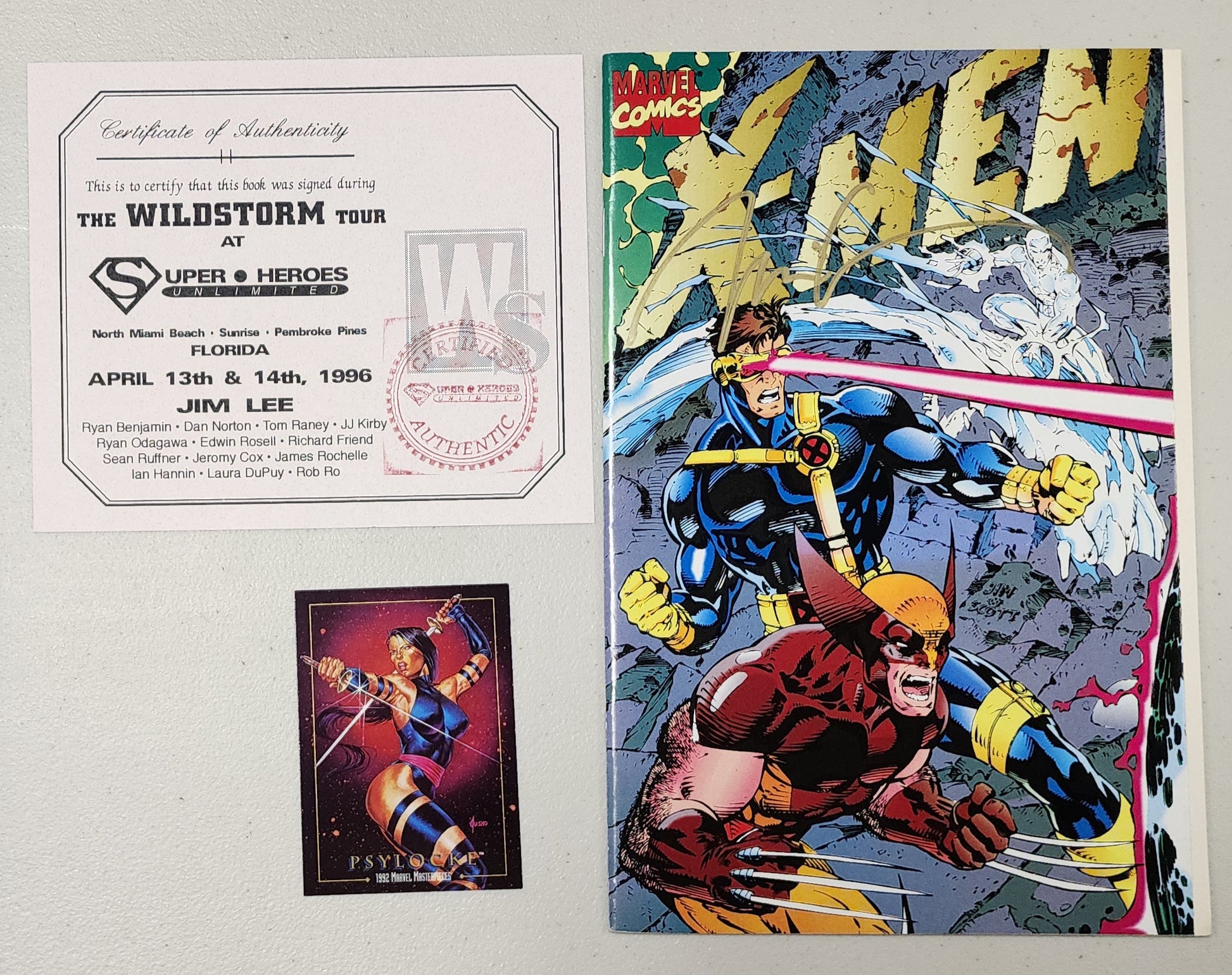 X-MEN #1 SIGNED BY JIM LEE W/COA WILDSTORM TOUR & PSYLOCKE CARD X-Men MARVEL COMICS   