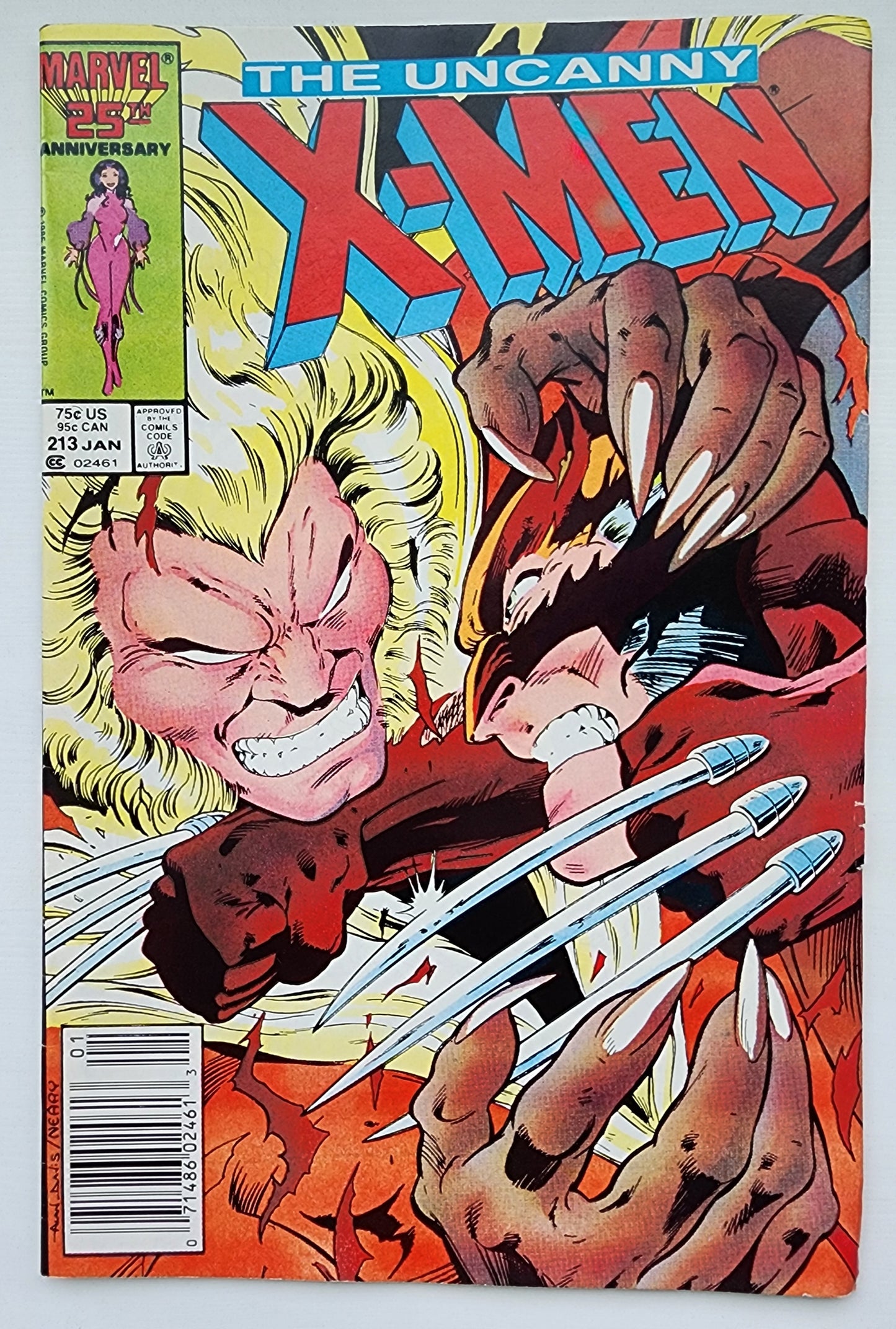 UNCANNY X-MEN #213 1987 (WOLVERINE VS SABRETOOTH) NEWSSTAND Uncanny X-Men MARVEL COMICS