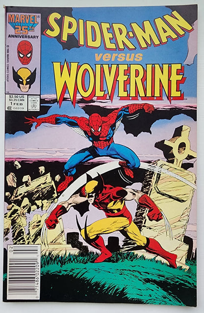 SPIDER-MAN VS WOLVERINE #1 1987 (1ST APP CHARLEMANGE. "DEATH" OF NED LEEDS) NEWSSTAND SPIDER-MAN MARVEL COMICS