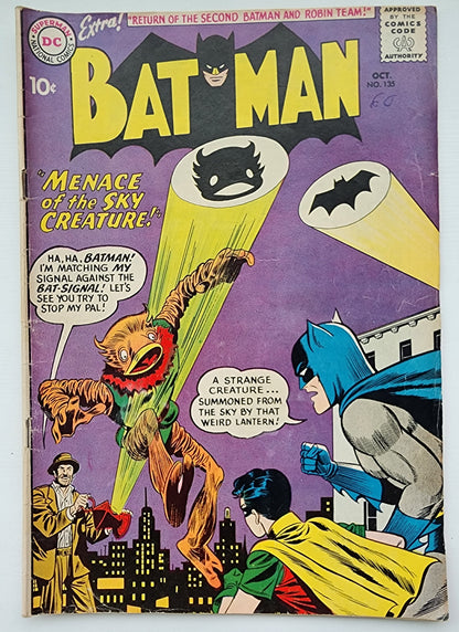 BATMAN #135 1960 (FULL PAGE AD FOR JUSTICE LEAGUE OF AMERICA #1) Batman DC COMICS