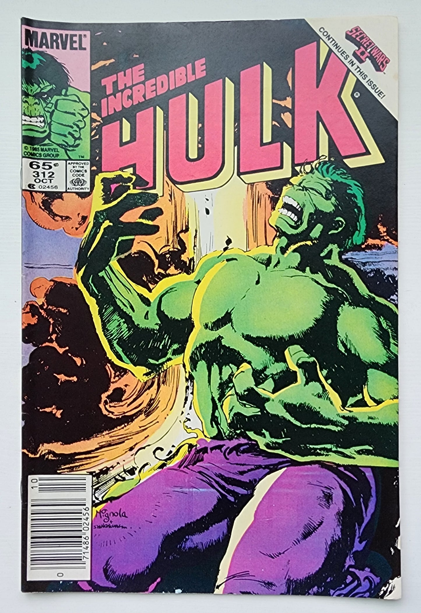 INCREDIBLE HULK #312 1985 NEWSSTAND MIKE MIGNOLA COVER (ORIGIN HULK RETOLD) Incredible Hulk MARVEL COMICS