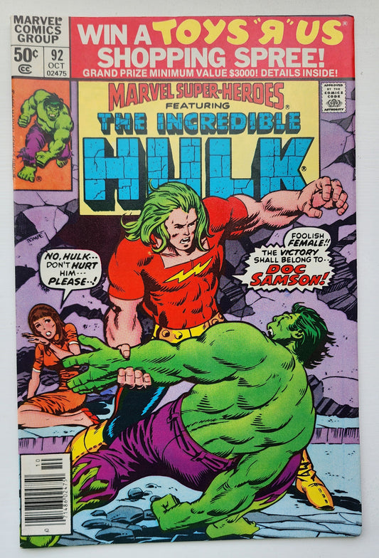 MARVEL SUPER-HEROES #92 FEATURING HULK 1980 NEWSSTAND Marvel Super-Heroes MARVEL COMICS