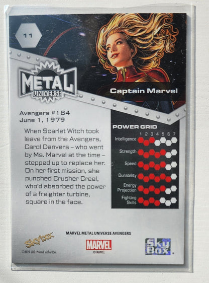MARVEL AVENGERS METAL UNIVERSE CAPTAIN MARVEL #11 BASE CARD CARDS Skybox