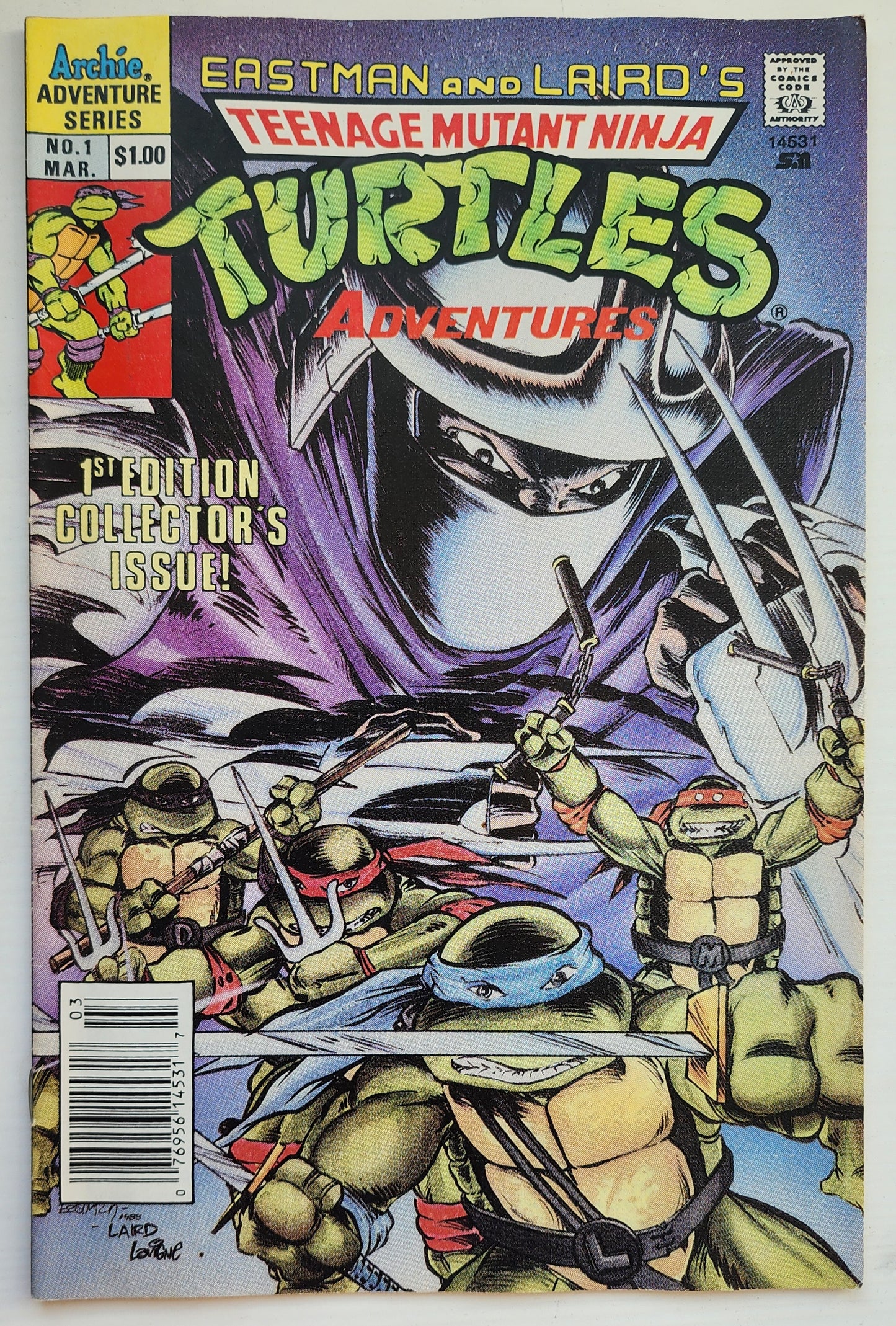 TEENAGE MUTANT NINJA TURTLES TMNT ADVENTURES #1 1989 NEWSSTAND TMNT ARCHIE COMICS
