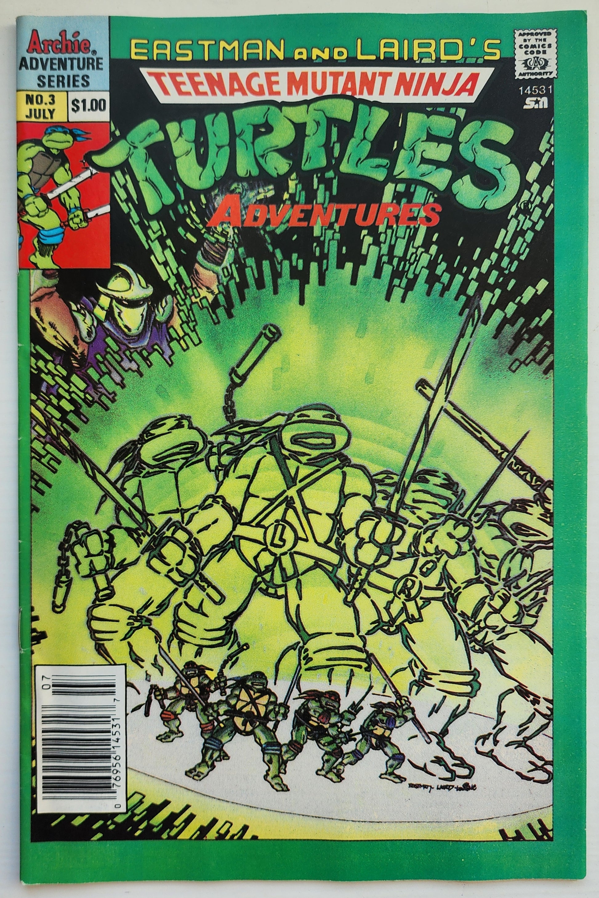 TEENAGE MUTANT NINJA TURTLES TMNT ADVENTURES #3 1989 NEWSSTAND TMNT ARCHIE COMICS