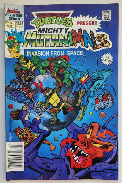 TEENAGE MUTANT NINJA TURTLES TMNT PRESENT MIGHTY MUTANIMALS INVASION FROM OUTER SPACE 1991 NEWSSTAND TMNT ARCHIE COMICS