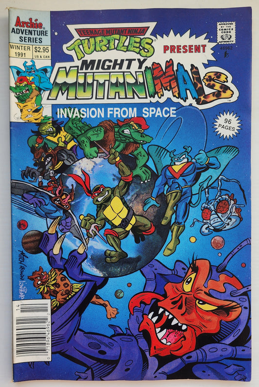TEENAGE MUTANT NINJA TURTLES TMNT PRESENT MIGHTY MUTANIMALS INVASION FROM OUTER SPACE 1991 NEWSSTAND TMNT ARCHIE COMICS