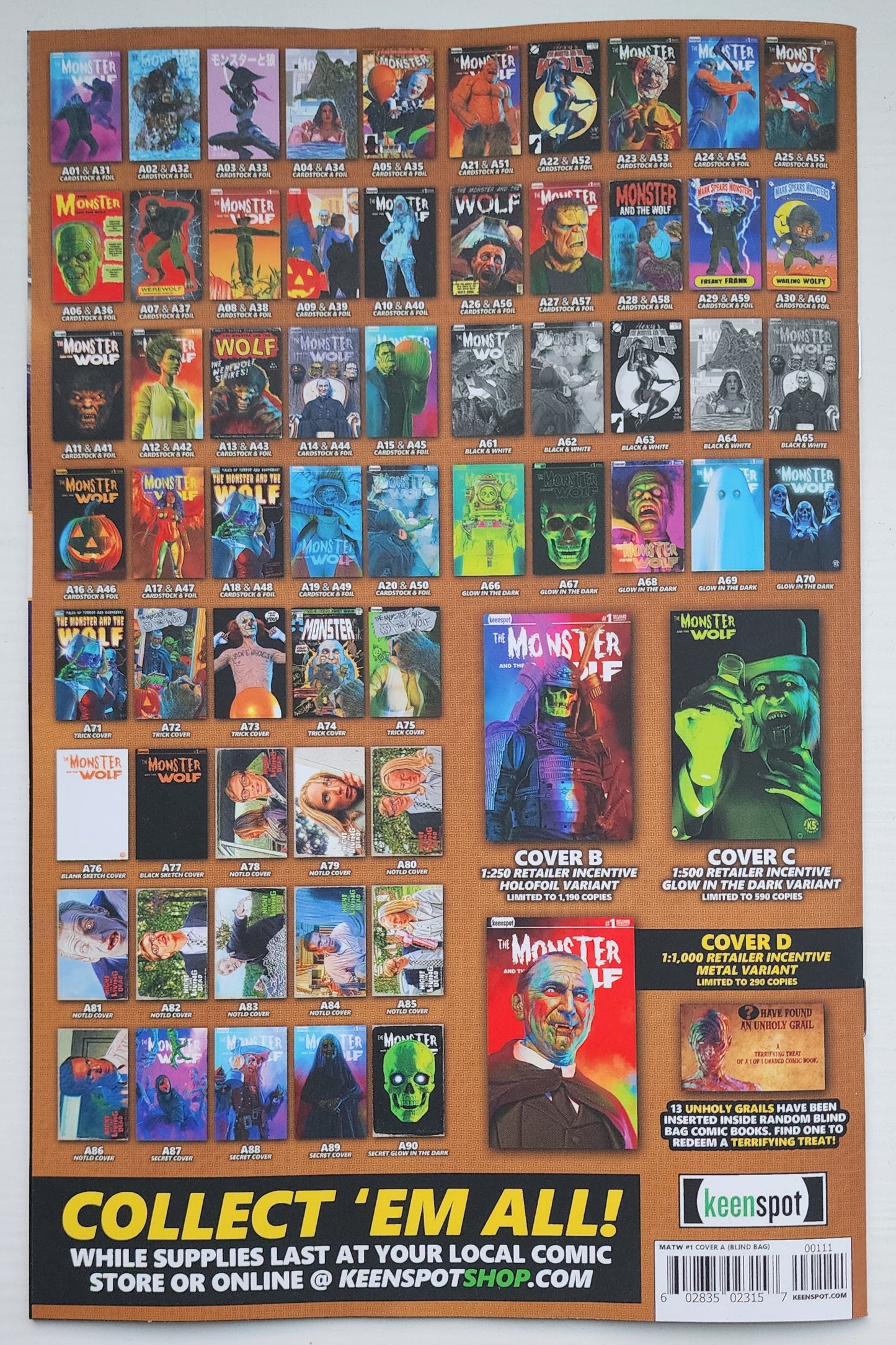 MARK SPEARS MONSTER & WOLF #1 BLIND BAG NIGHT OF LIVING DEAD VARIANT A81 Universal Monsters DC Comics