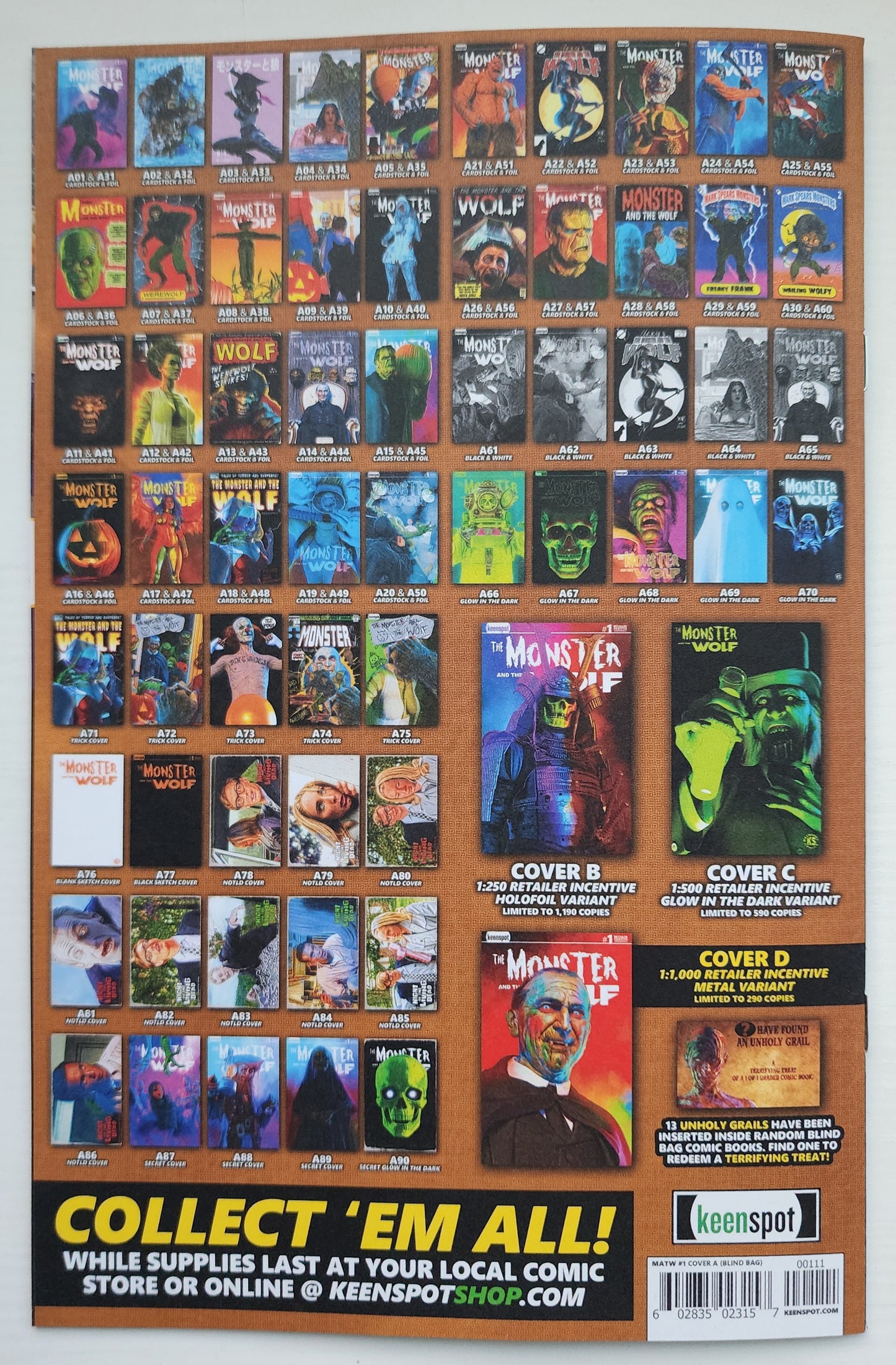 MARK SPEARS MONSTER & WOLF #1 BLIND BAG BLACK BLANK VARIANT A77 Universal Monsters KEENSPOT ENTERTAINMENT