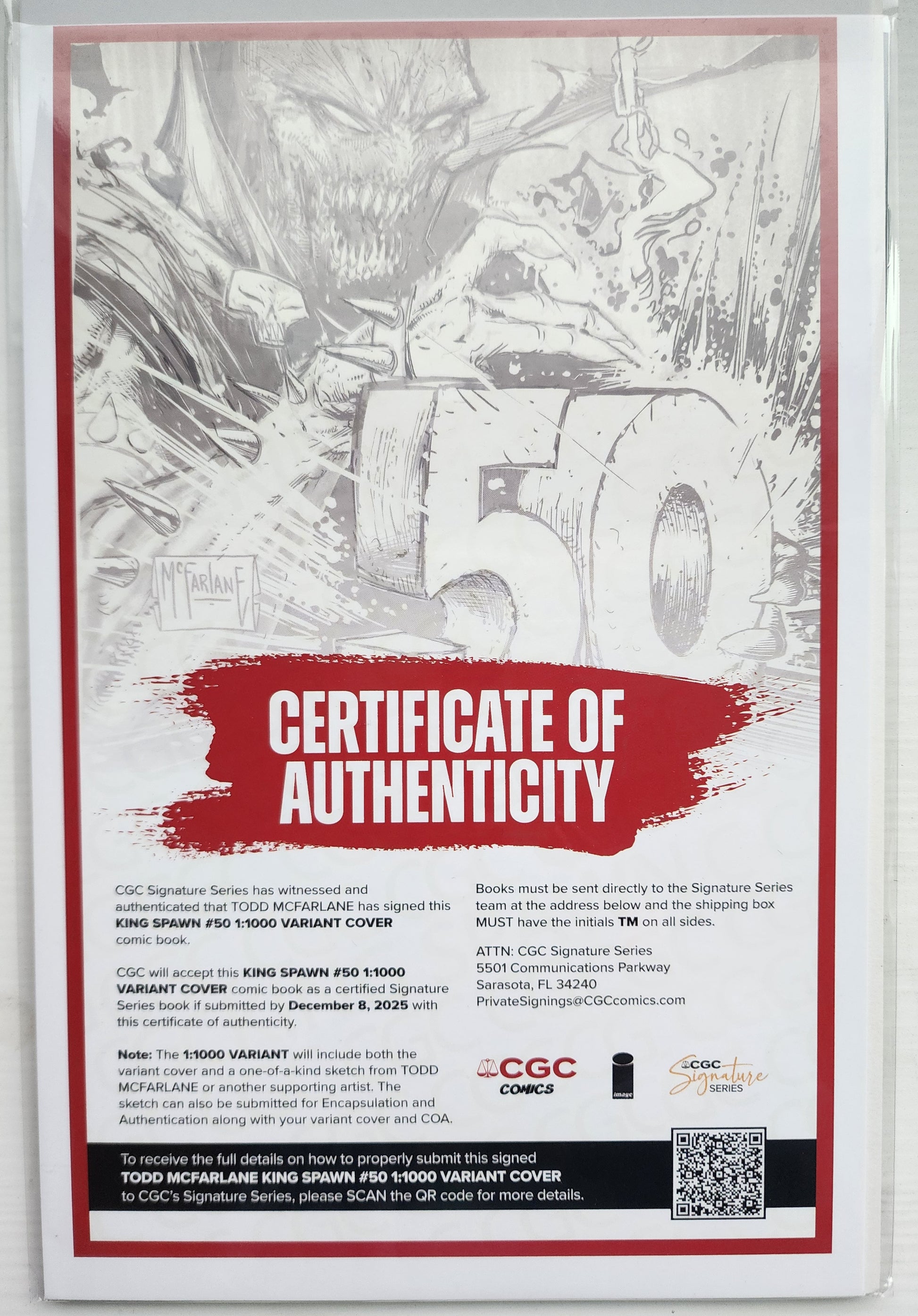 10/29/2025 KING SPAWN #50 1:1000 TODD MCFARLANE SIGNED VIRGIN PENCIL VARIANT CGC COA IMAGE COMICS