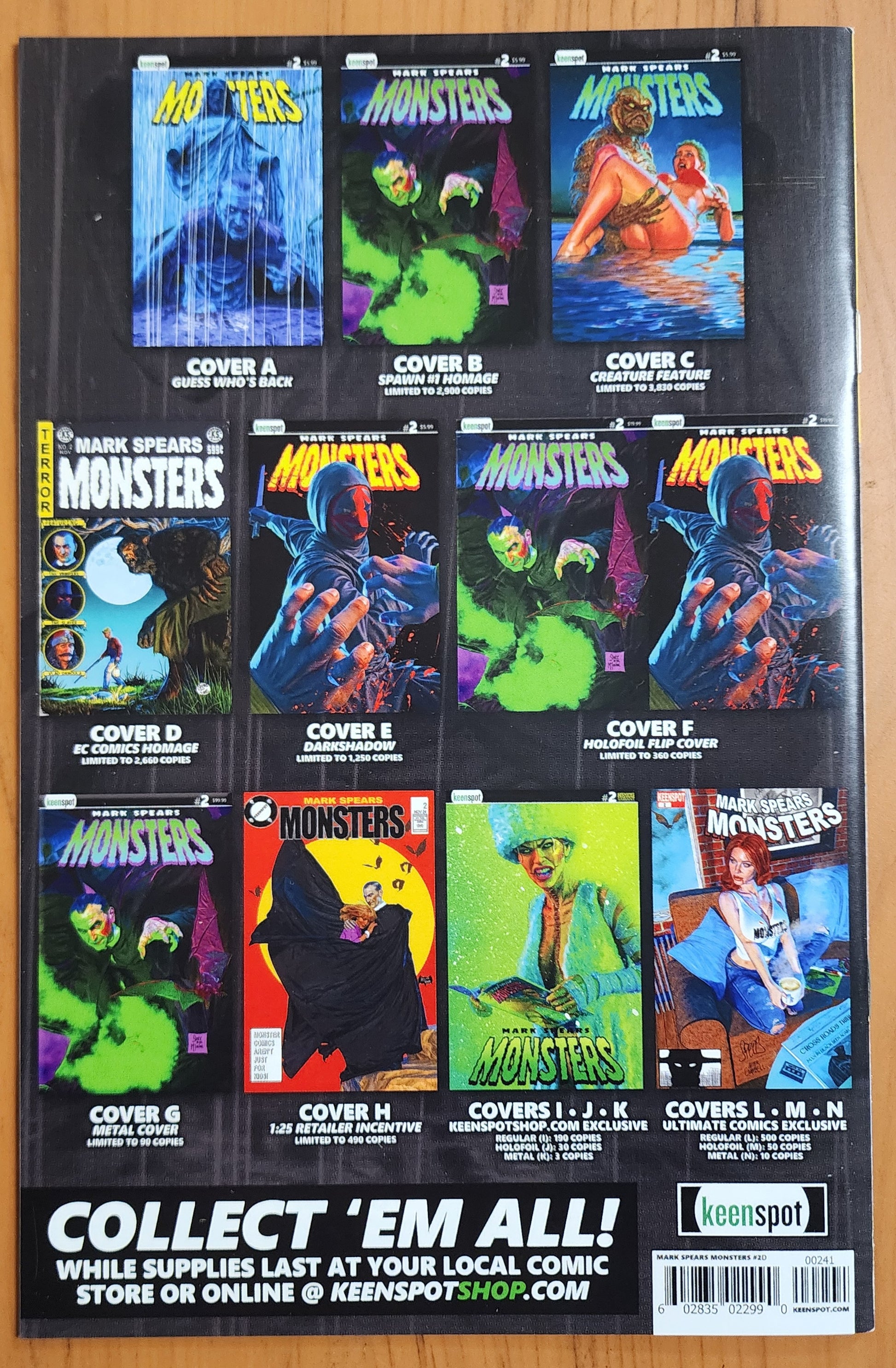 MARK SPEARS MONSTERS #2 CVR D EC COMICS HOMAGE 2024 [J01] Universal Monsters KEENSPOT ENTERTAINMENT