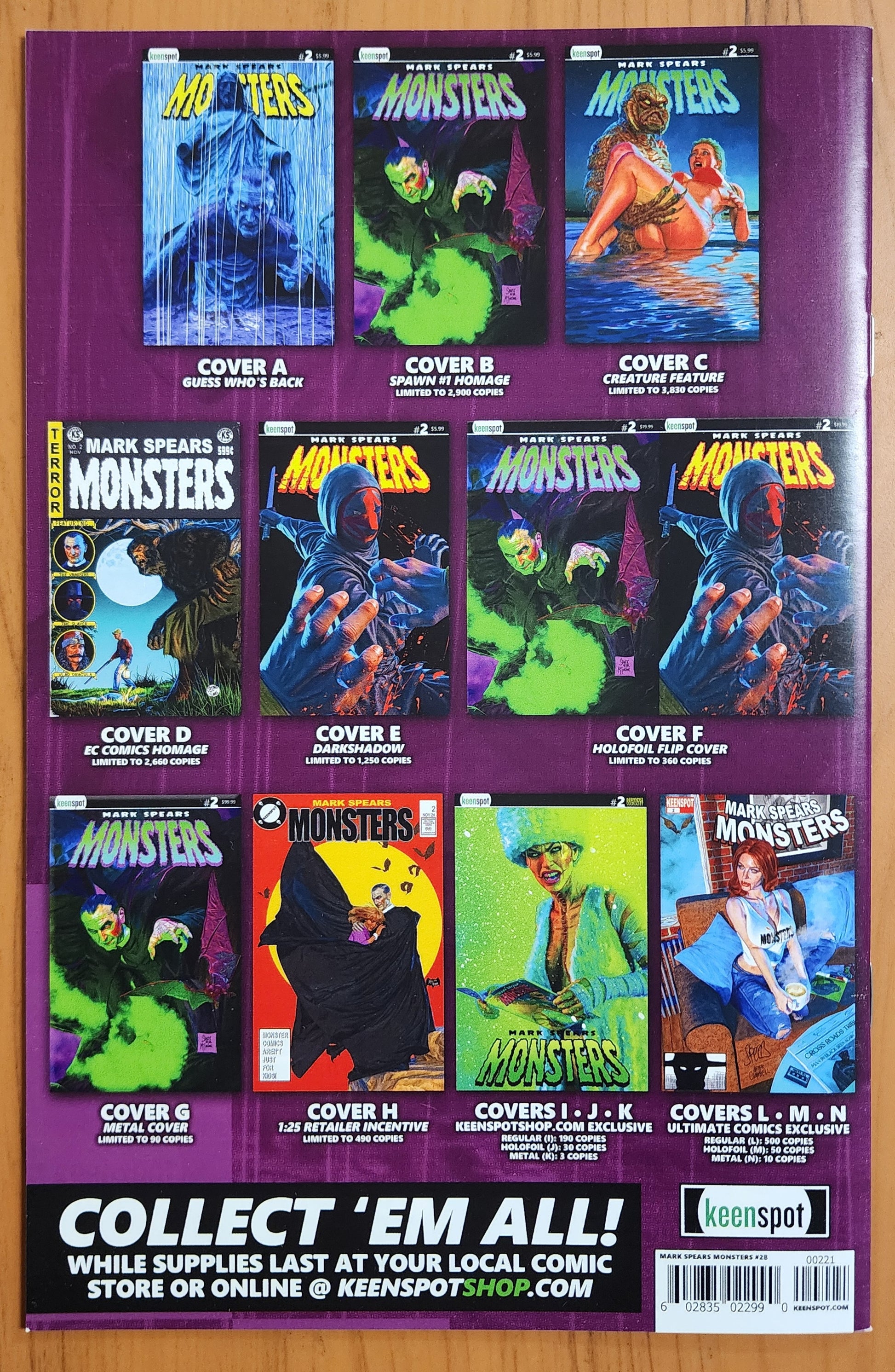MARK SPEARS MONSTERS #2 CVR B SPAWN #1 HOMAGE 2024 [J01] Universal Monsters KEENSPOT ENTERTAINMENT
