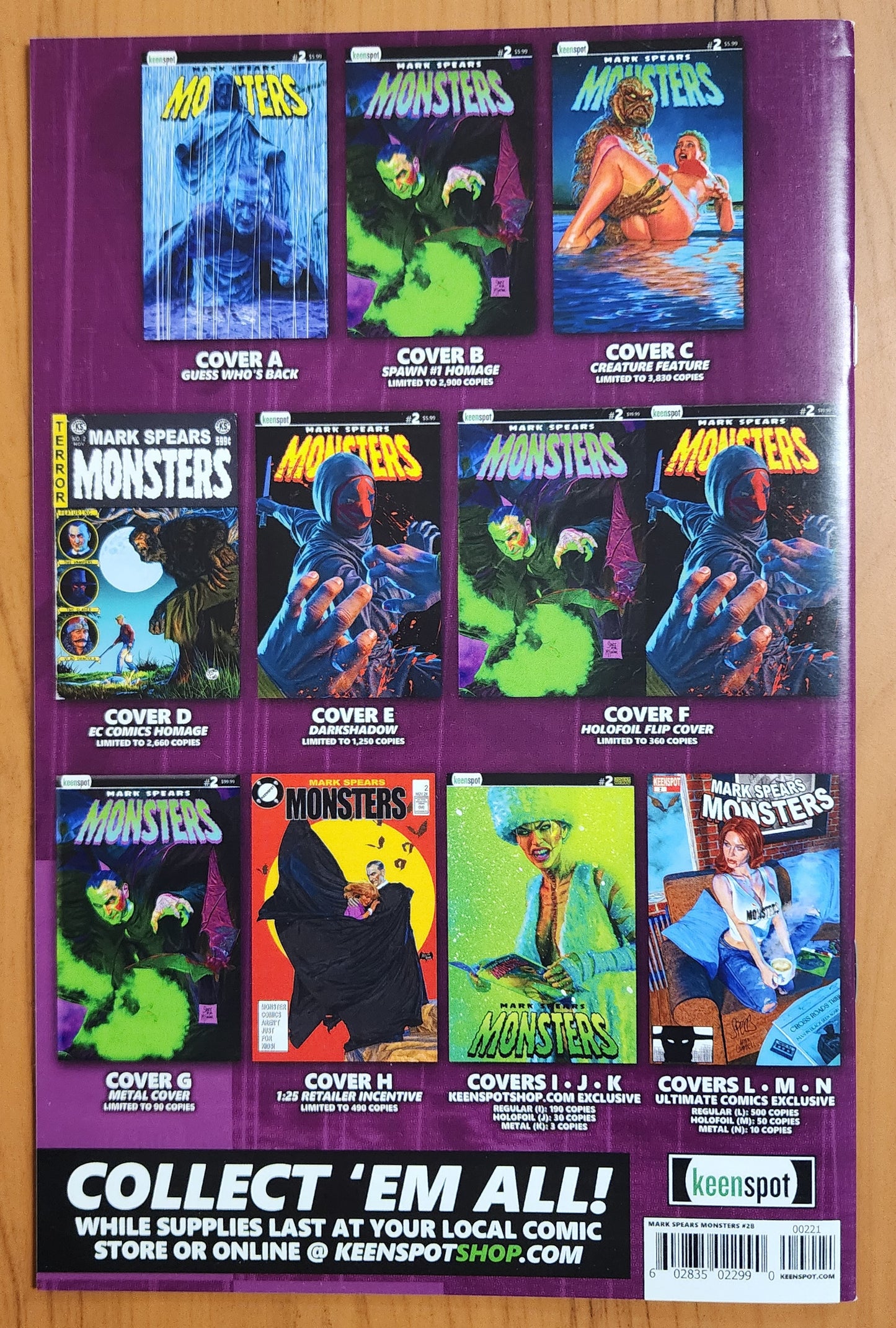 MARK SPEARS MONSTERS #2 CVR B SPAWN #1 HOMAGE 2024 [J02] Universal Monsters KEENSPOT ENTERTAINMENT