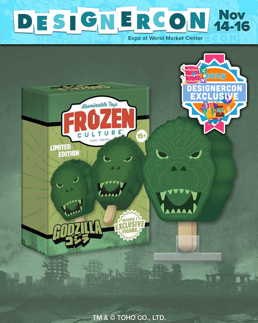 GODZILLA ABOMINABLE TOYS FROZEN CULTURE COLORWAY DESIGNERCON EXCLUSIVE 2025 ABOMINABLE TOYS