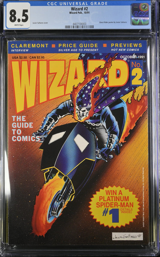 8.5 CGC WIZARD MAGAZINE #2 1991 (Ghost Rider poster by Javier Saltares) [4407104003]