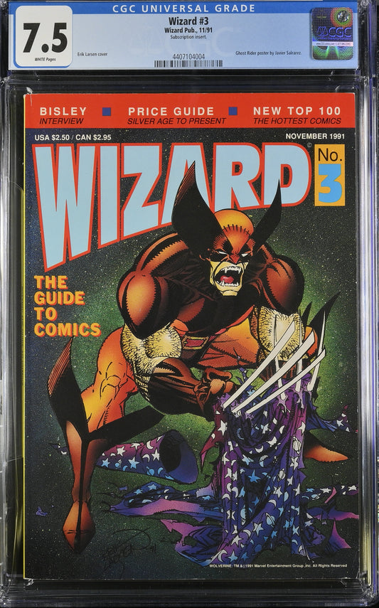 7.5 CGC WIZARD MAGAZINE #3 1991 (Ghost Rider poster by Javier Salrarez) [4407104004]