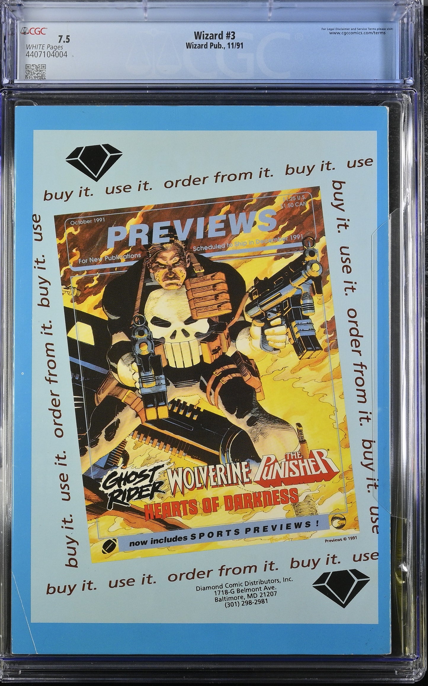 7.5 CGC WIZARD MAGAZINE #3 1991 (Ghost Rider poster by Javier Salrarez) [4407104004]