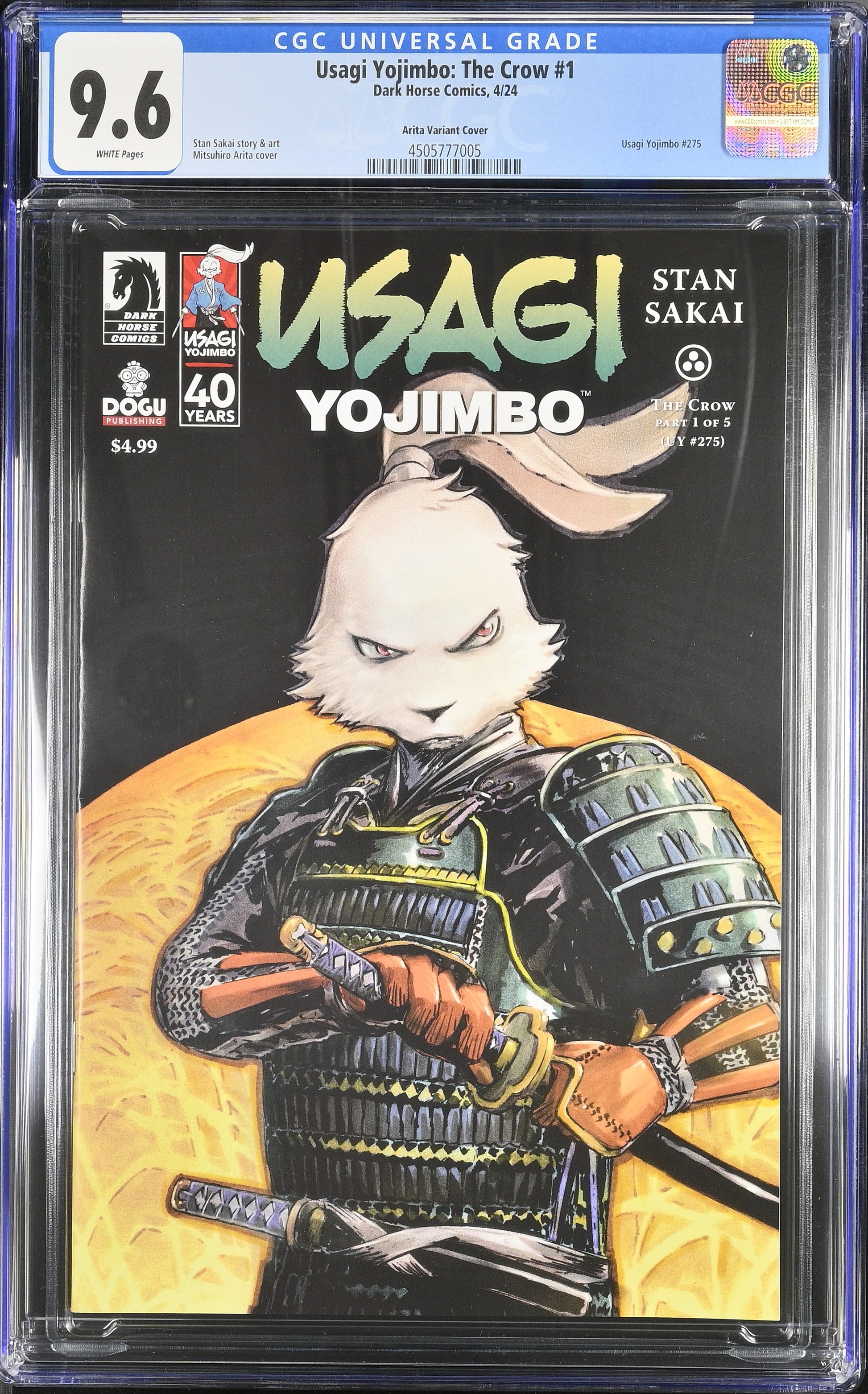 9.6 CGC USAGI YOJIMBO THE CROW #1 MITSUHIRO ARITA 1:40 VARIANT 2024 [4505777005] CGC DARK HORSE   