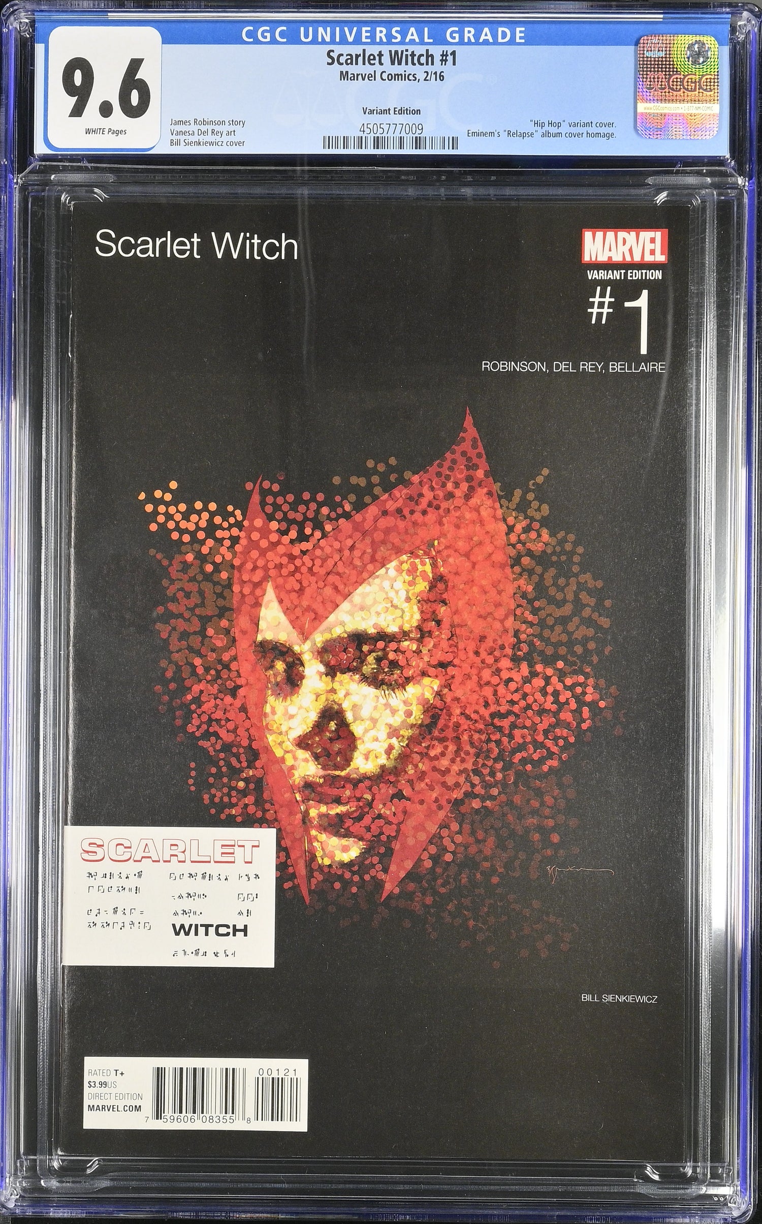 9.6 CGC SCARLET WITCH #1 EMINEM HIP HOP HOMAGE SIENKIEWICZ VARIANT 2016 [4505777009] CGC MARVEL COMICS   