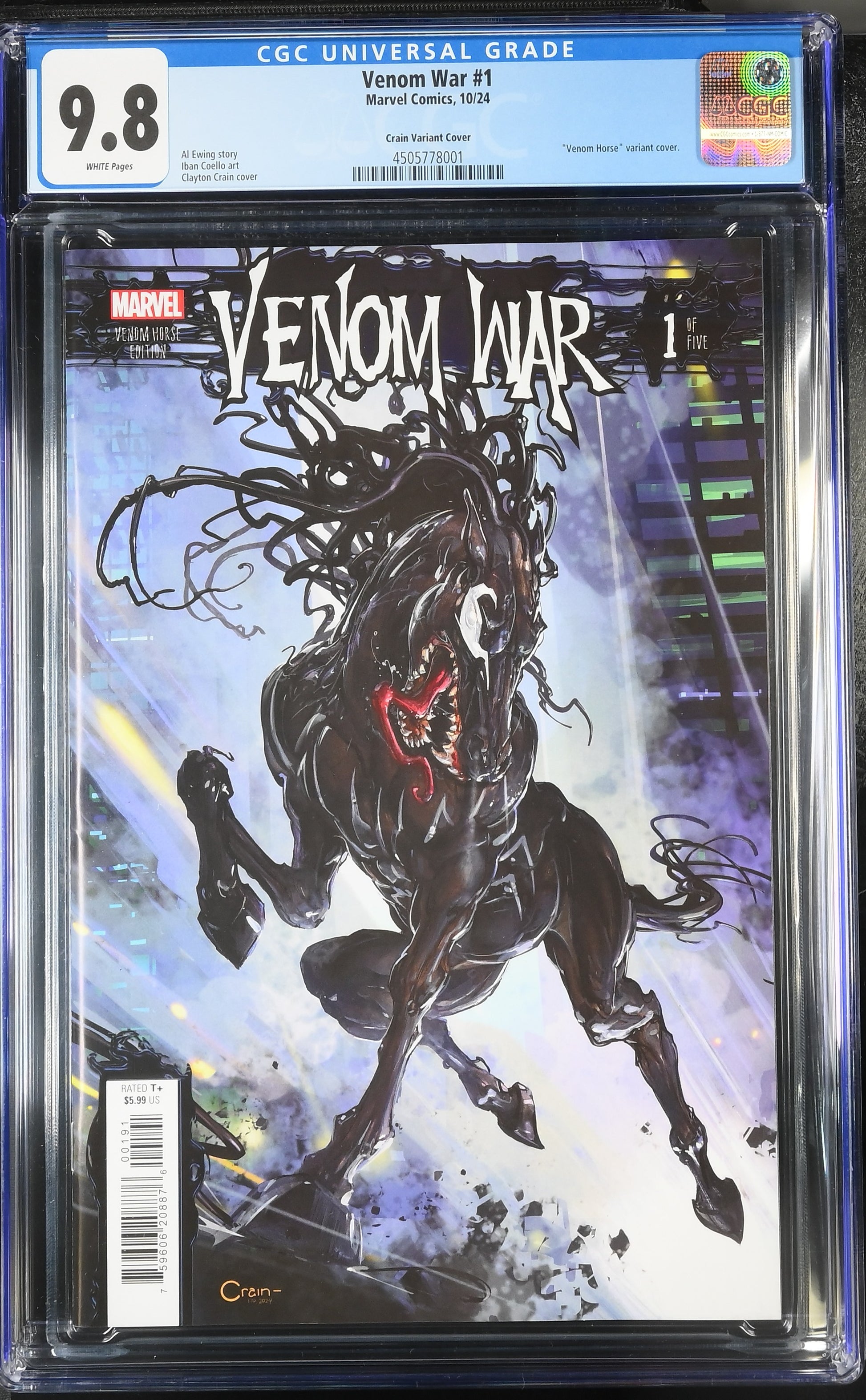 9.8 CGC VENOM WAR #1 CRAIN VENOM HORSE VARIANT 2024 [4505778001] CGC MARVEL COMICS   