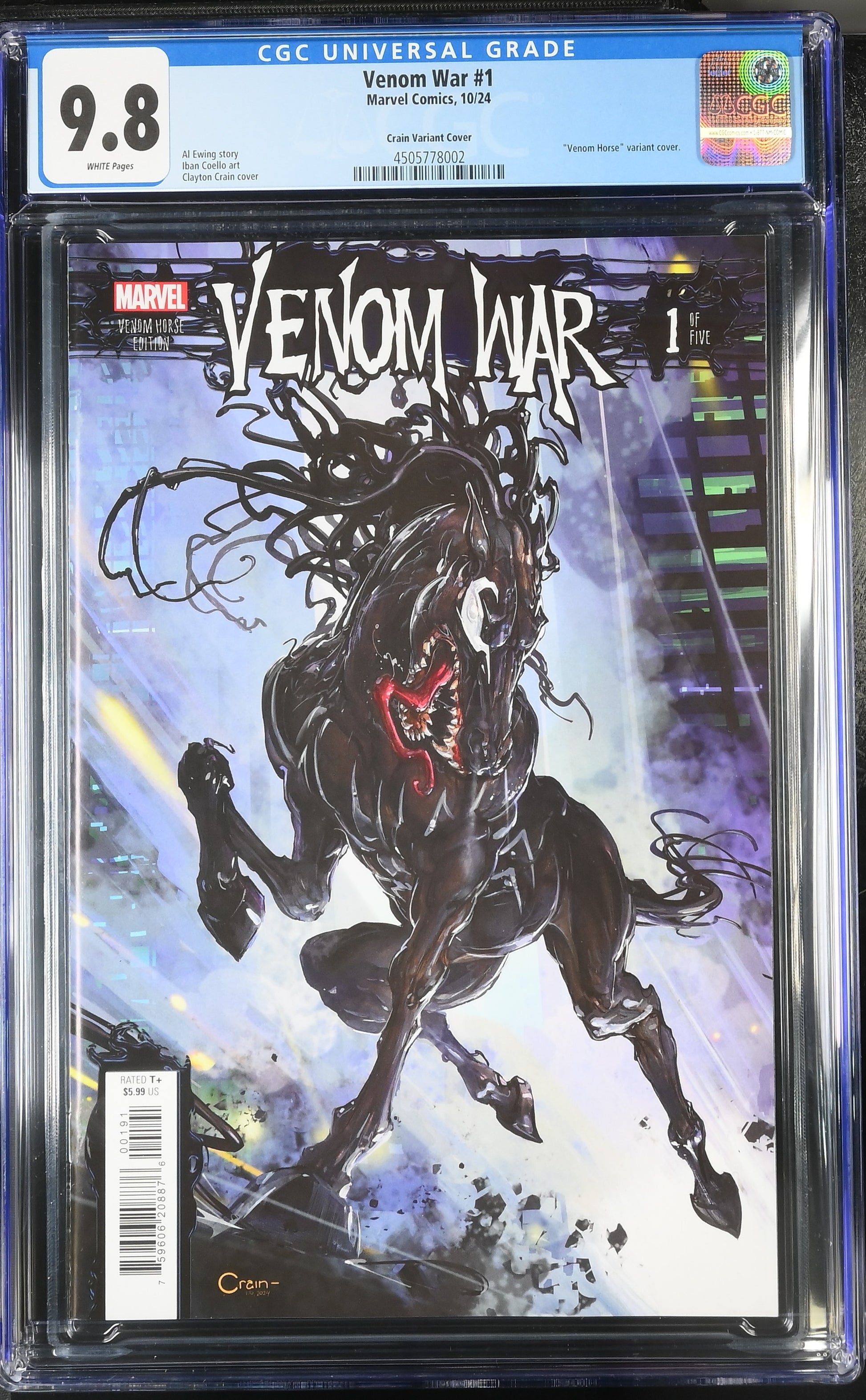 9.8 CGC VENOM WAR #1 CRAIN VENOM HORSE VARIANT 2024 [4505778002] CGC MARVEL COMICS   