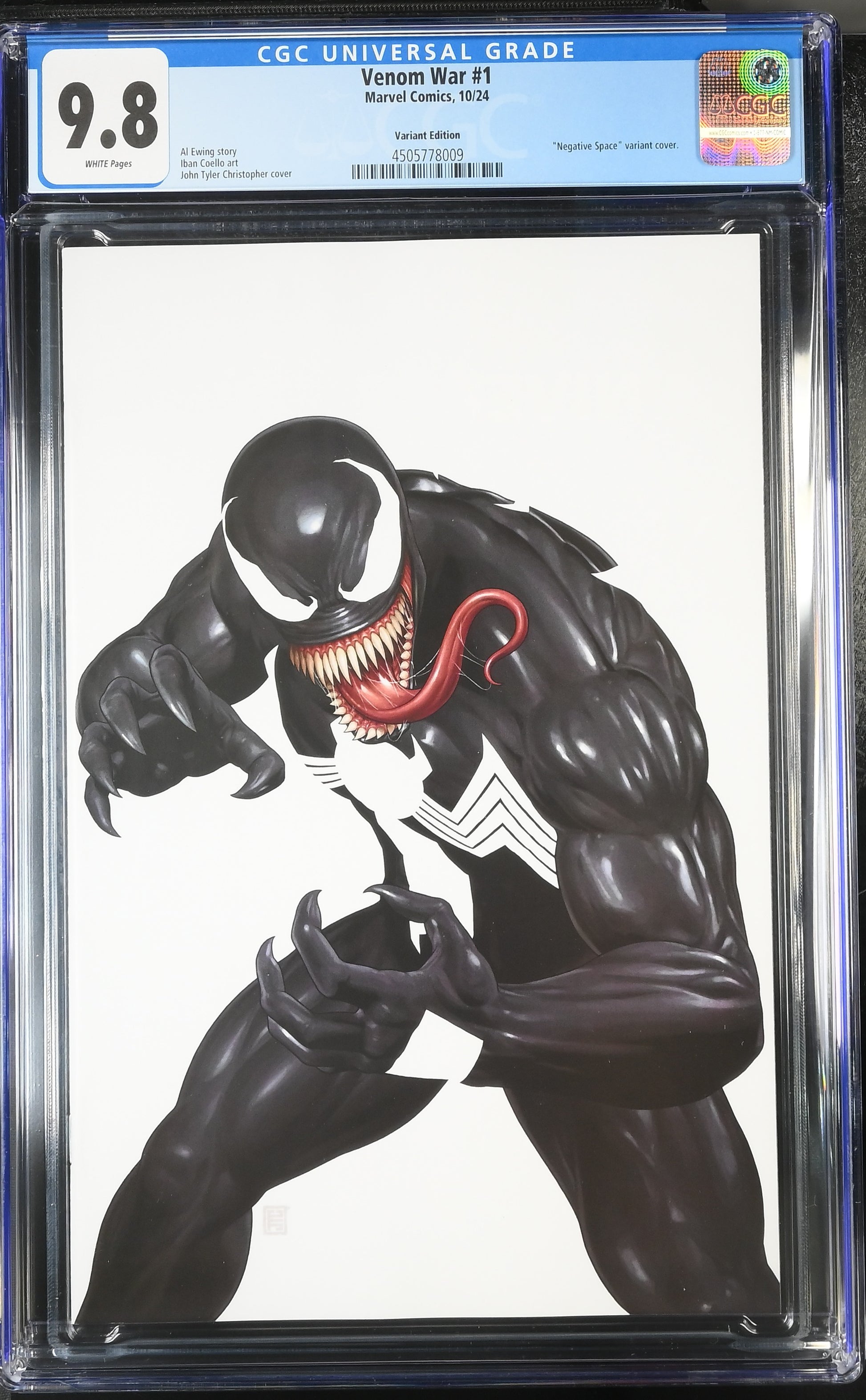 9.8 CGC VENOM WAR #1 JOHN TYLER CHRISTOPHER NEGATIVE SPACE VARIANT [4505778009] CGC MARVEL COMICS   