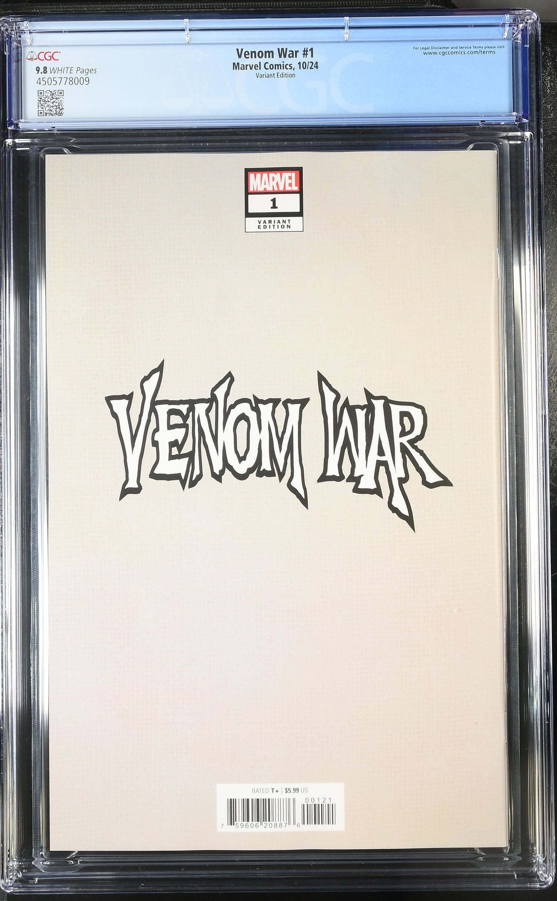 9.8 CGC VENOM WAR #1 JOHN TYLER CHRISTOPHER NEGATIVE SPACE VARIANT [4505778009] CGC MARVEL COMICS   