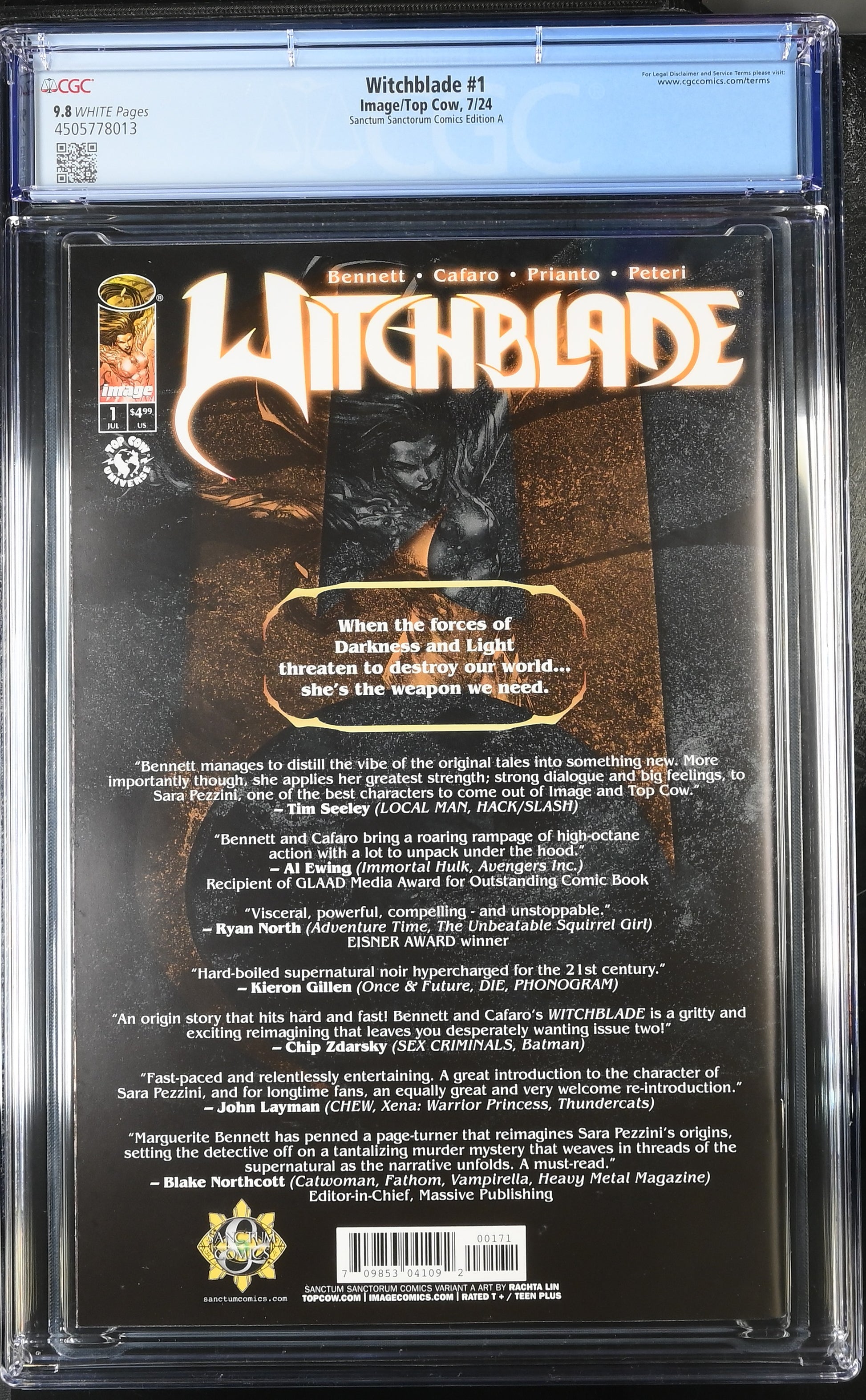 9.8 CGC WITCHBLADE #1 SSCO RACHTA LIN VIRGIN VARIANT 2024 [4505778013] CGC IMAGE COMICS   