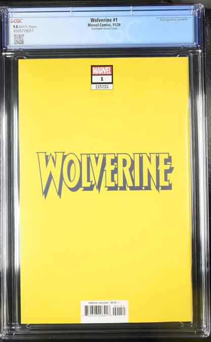 9.8 CGC WOLVERINE #1 JOHN TYLER CHRISTOPHER NEGATIVE SPACE VARIANT 2024 [4505778017] CGC MARVEL COMICS   