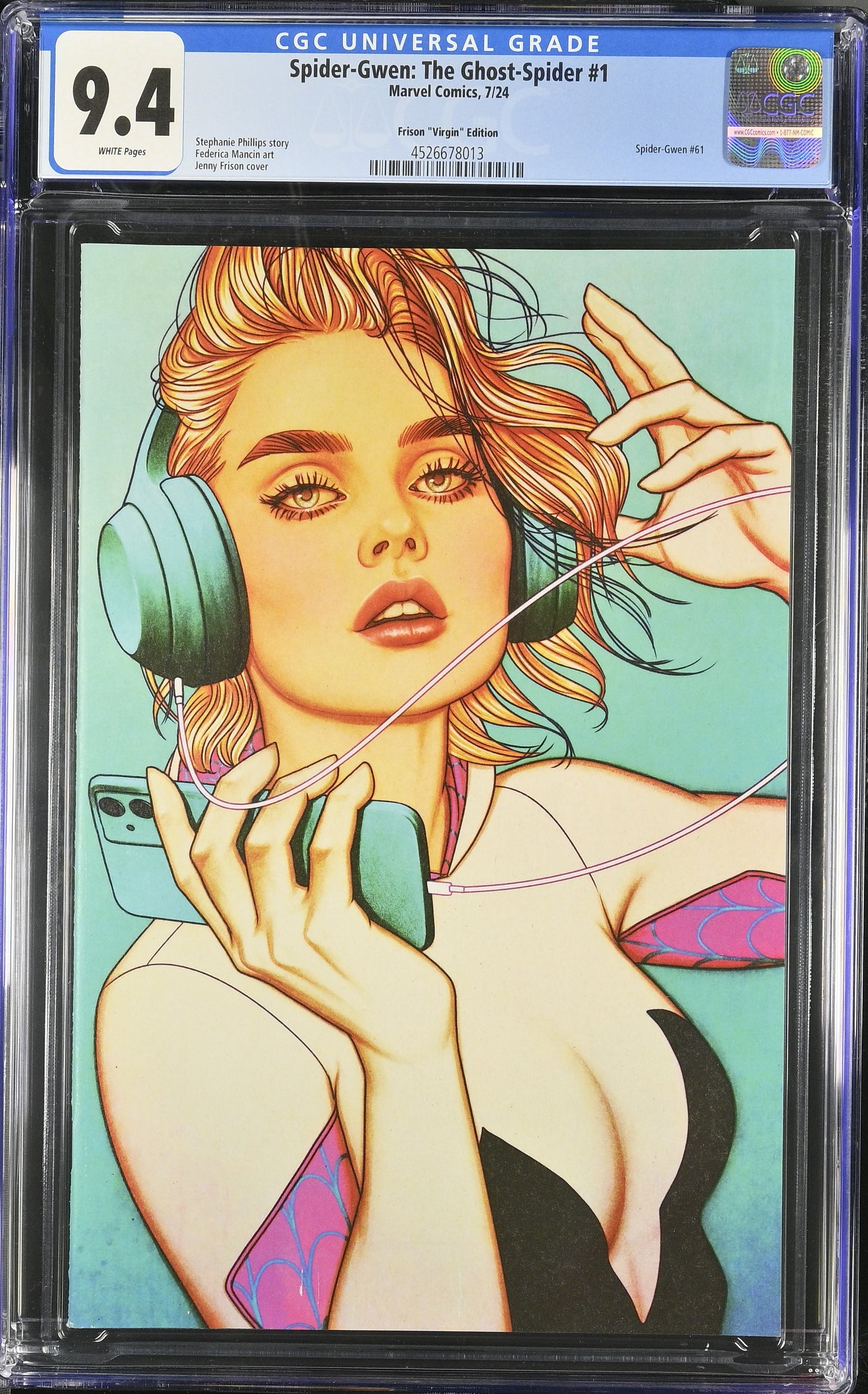 9.4 CGC SPIDER-GWEN GHOST-SPIDER #1 FRISON 1:100 VIRGIN VARIANT [4526678013] Spider-Gwen MARVEL COMICS