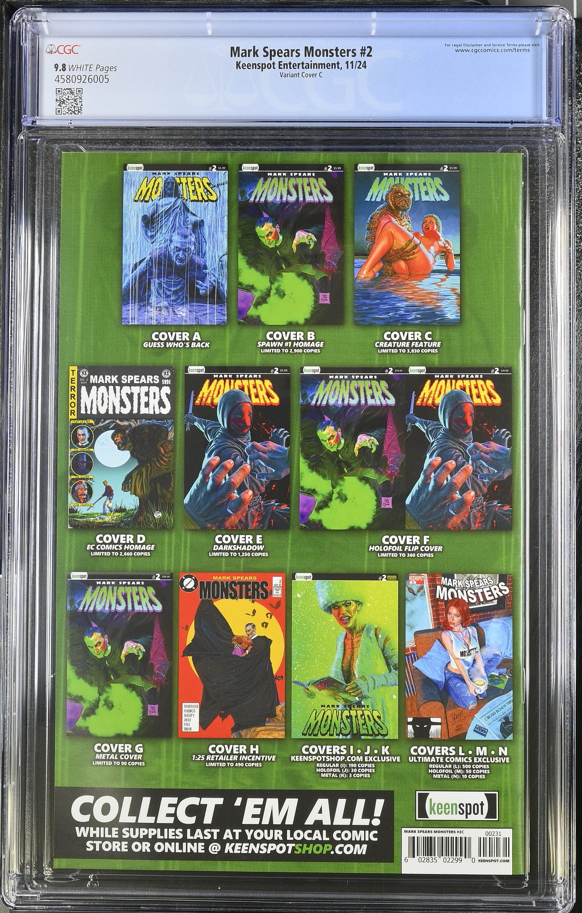 9.8 CGC MARK SPEARS MONSTERS #2 COVER C CREATURE FEATURE VARIANT 2024 [4580926005] Universal Monsters CGC