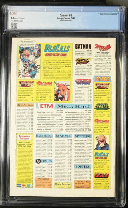 9.4 CGC SPAWN #1 1992 (1ST APP SPAWN) MCFARLANE NEWSSTAND [4581192001] Spawn IMAGE COMICS