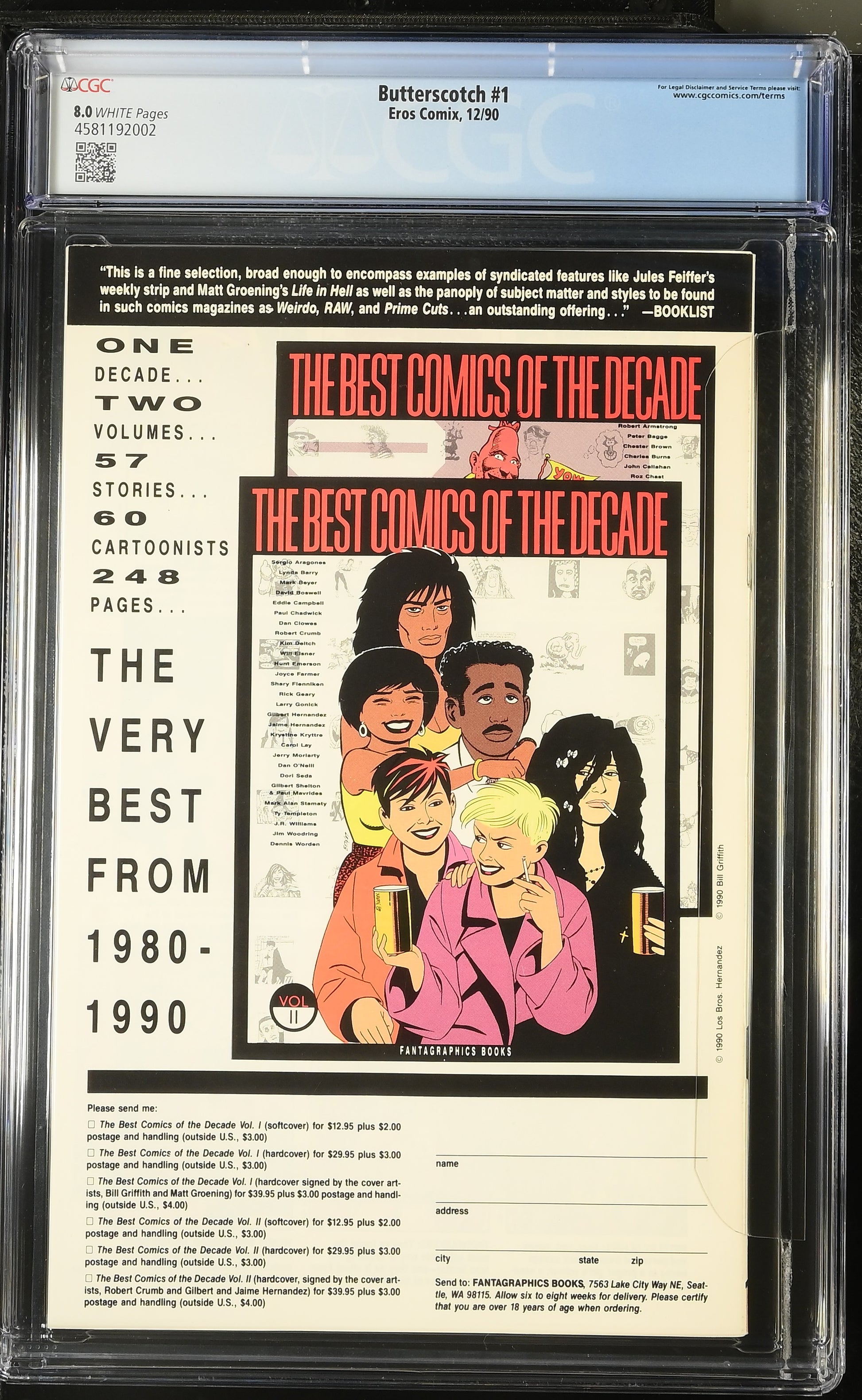 8.0 CGC BUTTERSCOTCH #1 MILO MANARA 1990 [4581192002] Butterscotch EROS COMIX