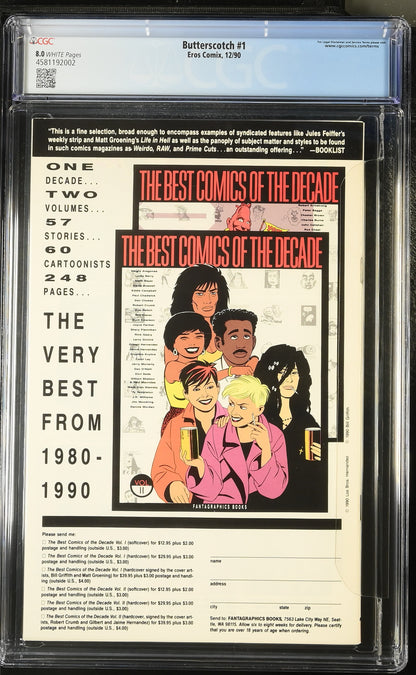 8.0 CGC BUTTERSCOTCH #1 MILO MANARA 1990 [4581192002] Butterscotch EROS COMIX