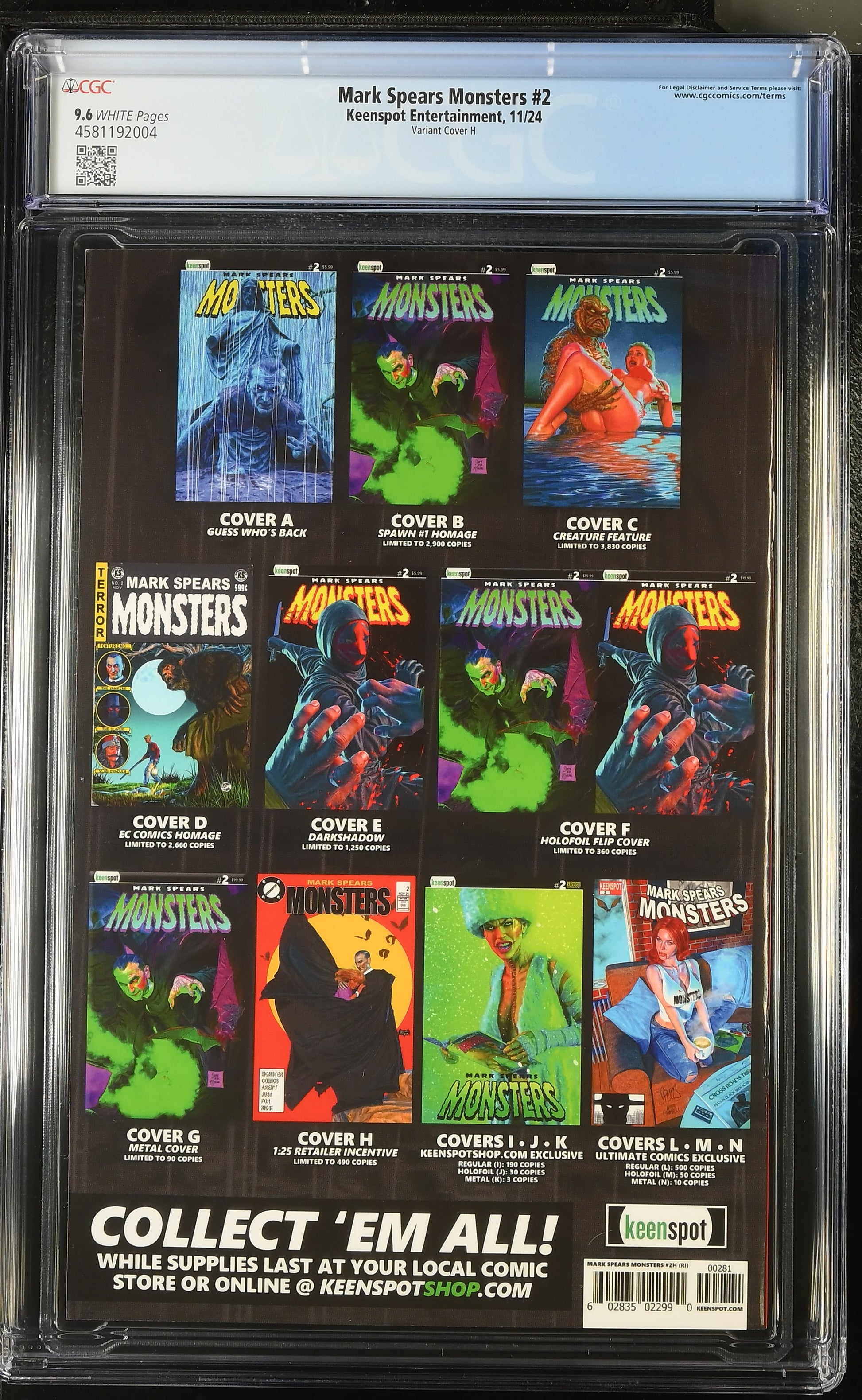 9.6 CGC MARK SPEARS MONSTERS #2 1:25 BATMAN HOMAGE VARIANT [4581192004] (AUCTION) Universal Monsters KEENSPOT ENTERTAINMENT