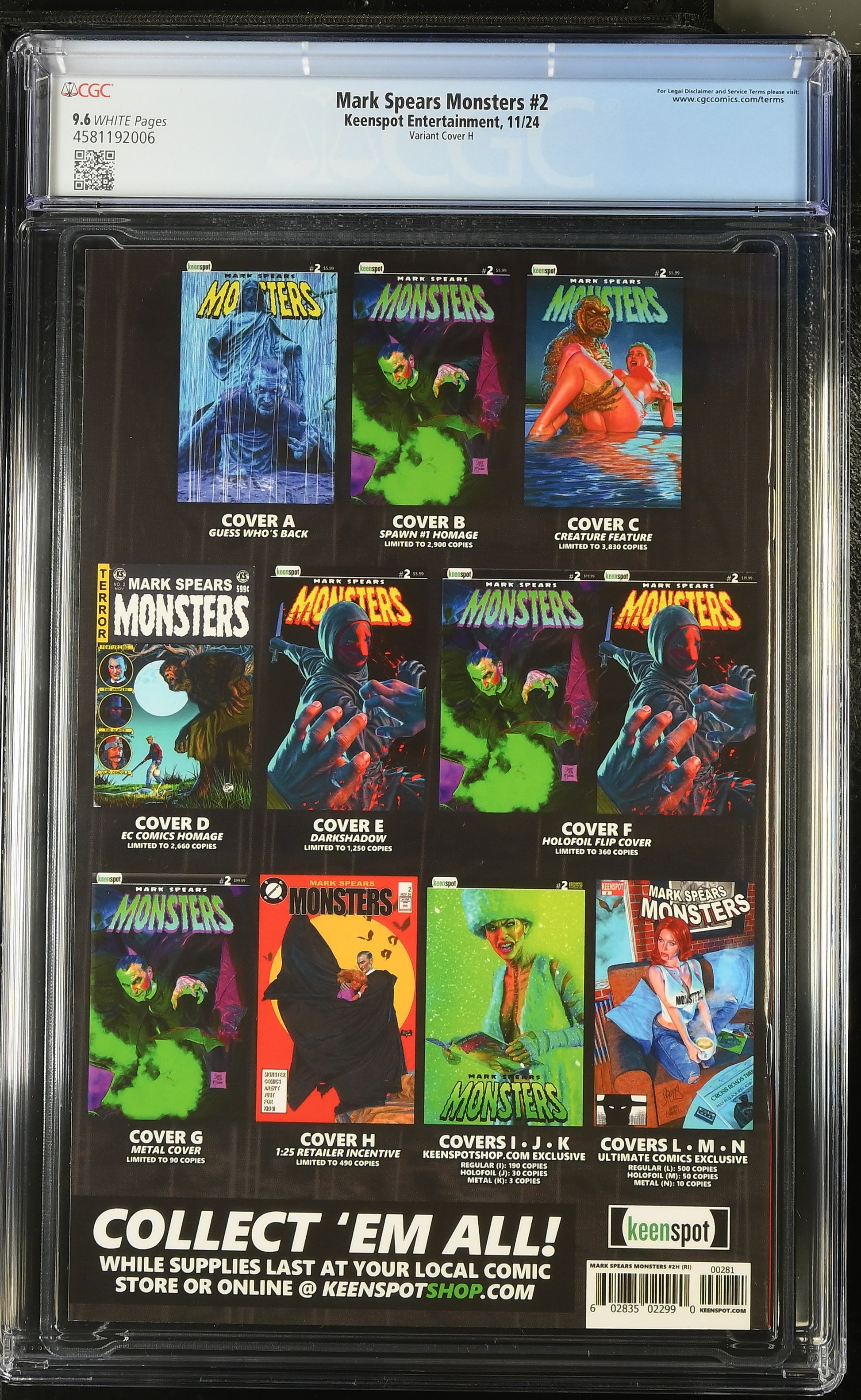 9.6 CGC MARK SPEARS MONSTERS #2 1:25 BATMAN HOMAGE VARIANT [4581192006] Universal Monsters KEENSPOT ENTERTAINMENT