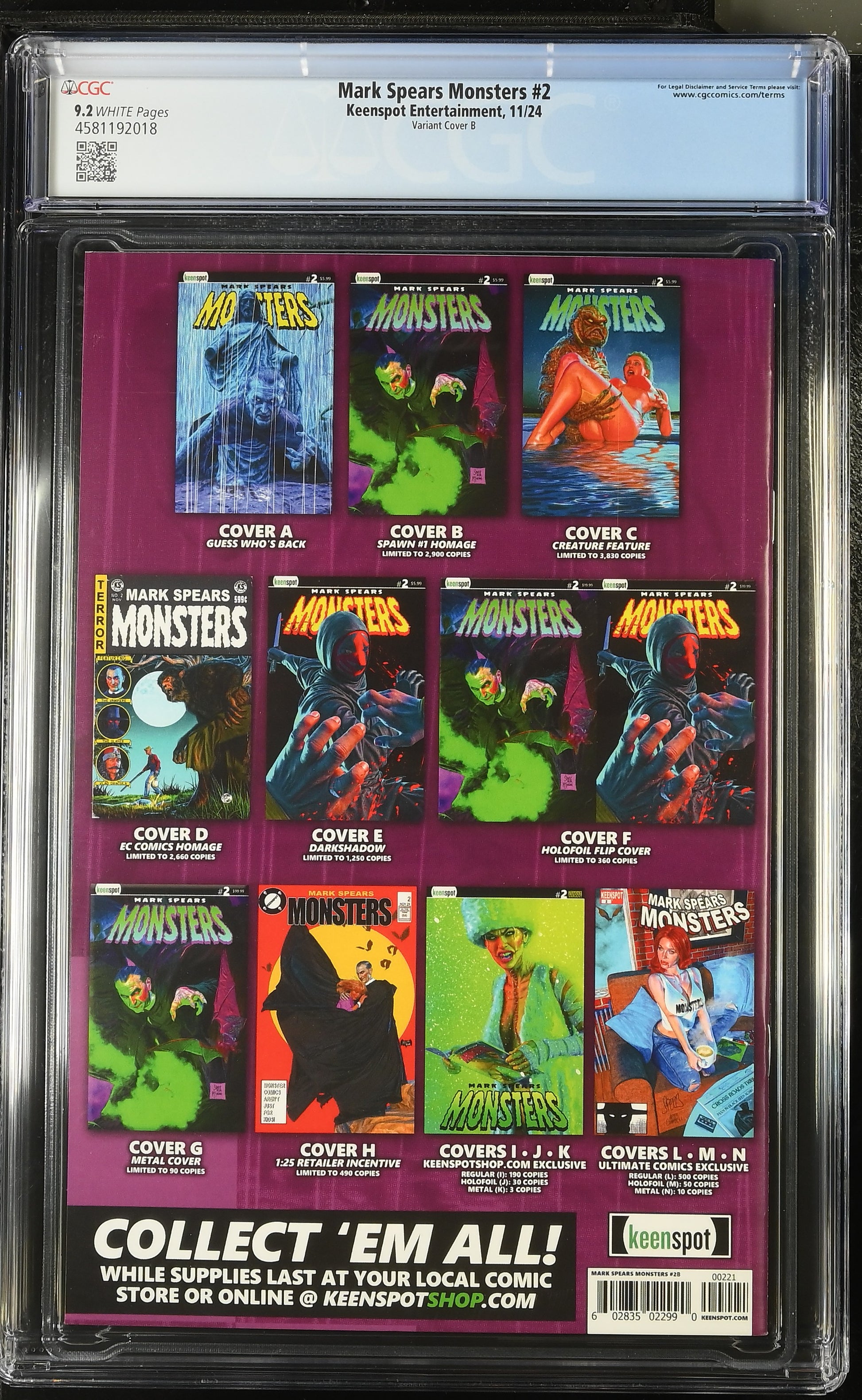 9.2 CGC MARK SPEARS MONSTERS #2 SPAWN HOMAGE VARIANT [4581192018] Universal Monsters KEENSPOT ENTERTAINMENT