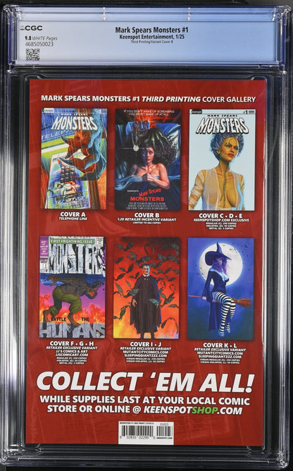 9.8 CGC MARK SPEARS MONSTERS #1 3RD PRINT 1:25 HOMAGE VARIANT [4685050023] Universal Monsters KEENSPOT ENTERTAINMENT
