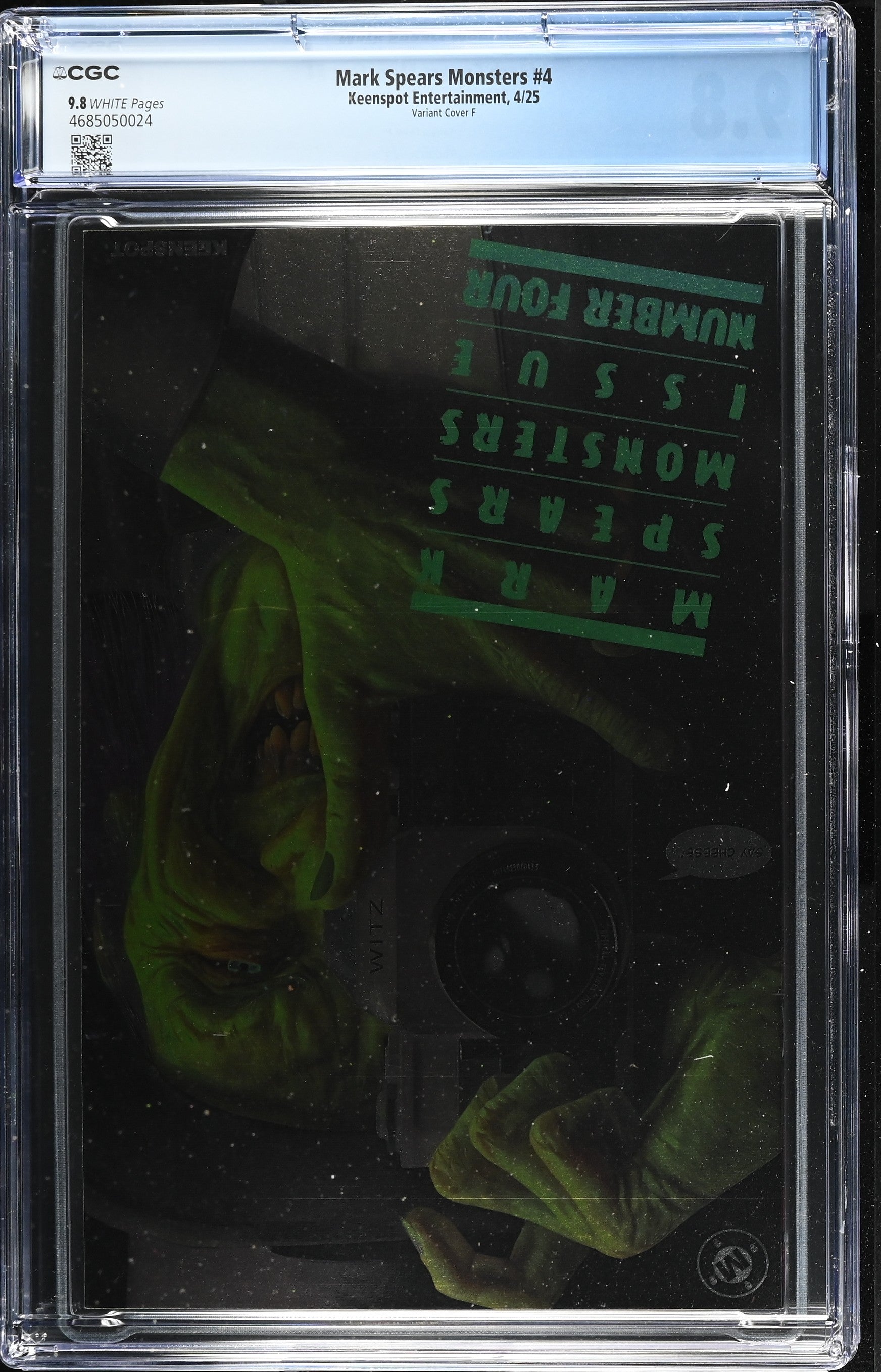 9.8 CGC MARK SPEARS MONSTERS #4 HOLOFOIL FLIP HOMAGE VARIANT [4685050024] Universal Monsters KEENSPOT ENTERTAINMENT