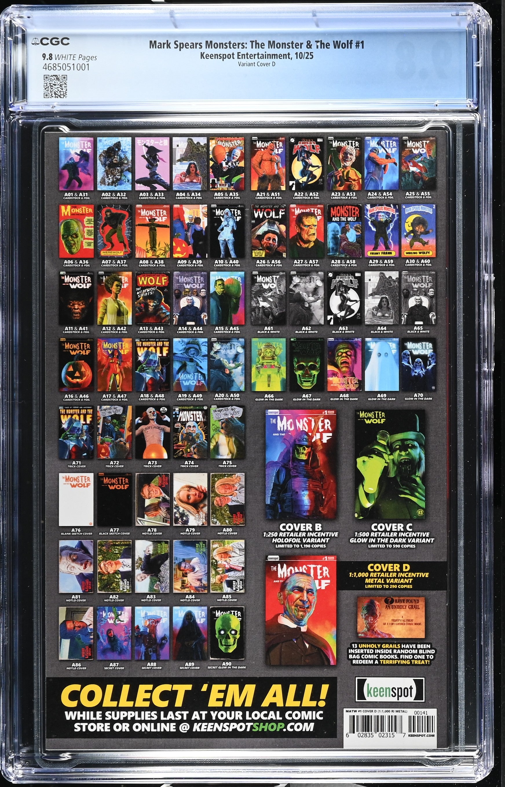 9.8 CGC MARK SPEARS MONSTERS MONSTER & WOLF #1 1:1000 METAL VARIANT [4685051001] Universal Monsters KEENSPOT ENTERTAINMENT
