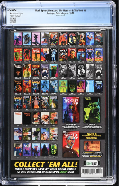9.8 CGC MARK SPEARS MONSTERS MONSTER & WOLF #1 1:1000 METAL VARIANT [4685051001] Universal Monsters KEENSPOT ENTERTAINMENT