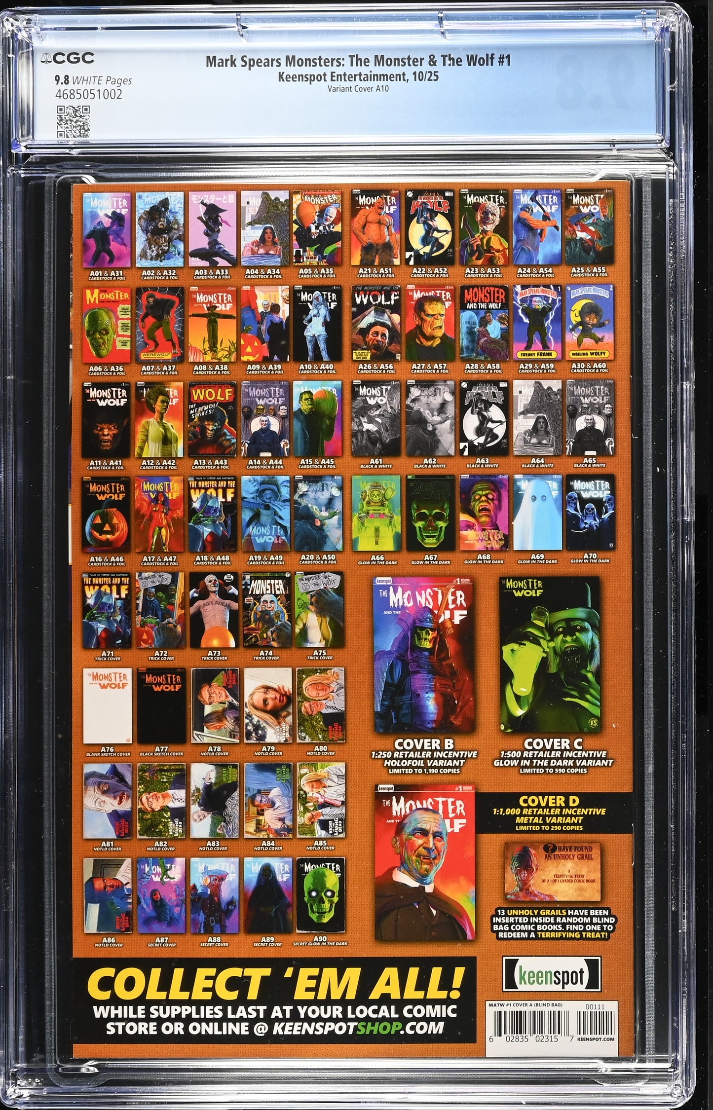 9.8 CGC MARK SPEARS MONSTERS MONSTER & WOLF #1 A10 VARIANT [4685051002] Universal Monsters KEENSPOT ENTERTAINMENT