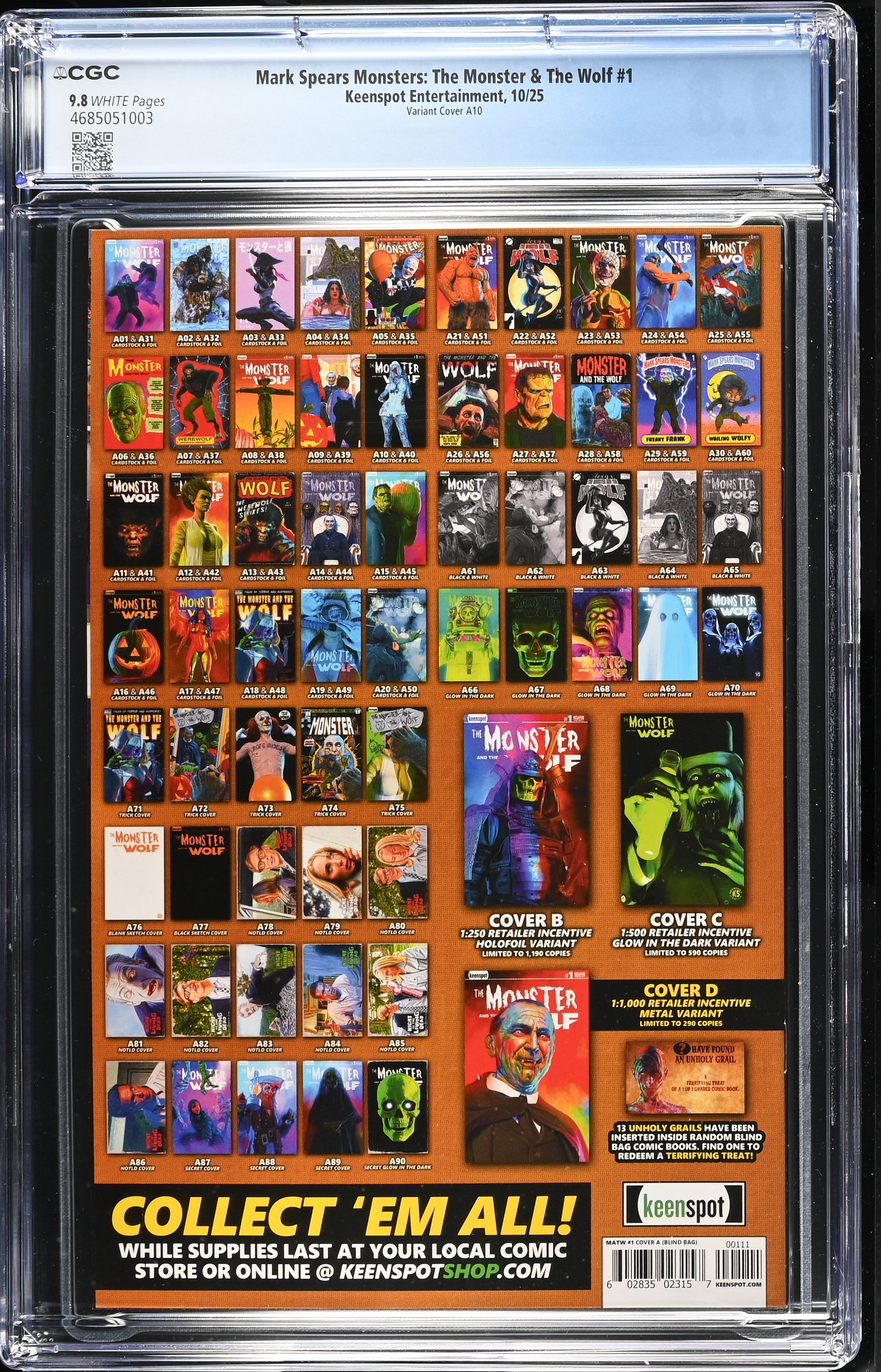 9.8 CGC MARK SPEARS MONSTERS MONSTER & WOLF #1 A10 VARIANT [4685051003] Universal Monsters KEENSPOT ENTERTAINMENT