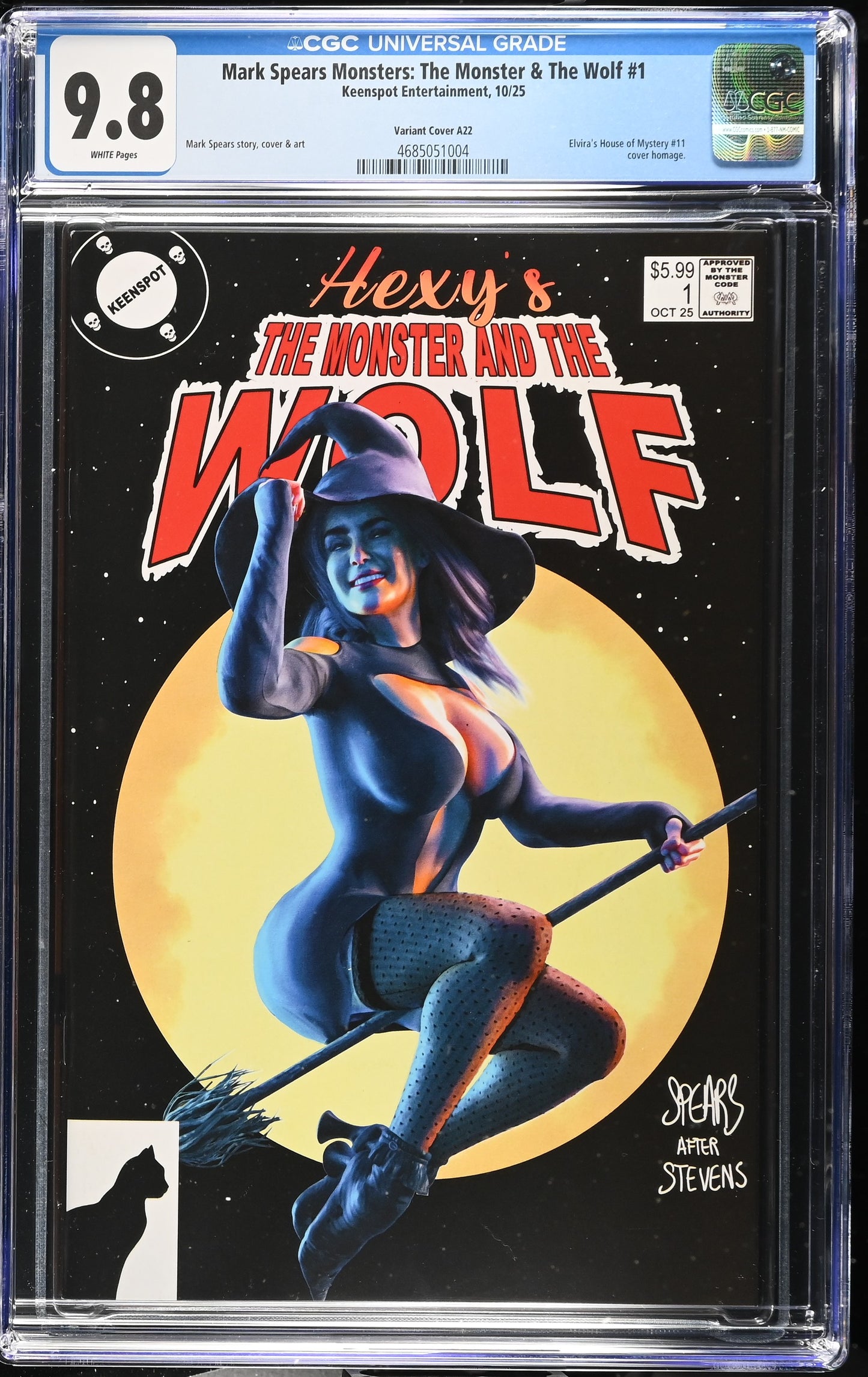 9.8 CGC MARK SPEARS MONSTERS MONSTER & WOLF #1 A22 HOMAGE VARIANT [4685051004] Universal Monsters KEENSPOT ENTERTAINMENT