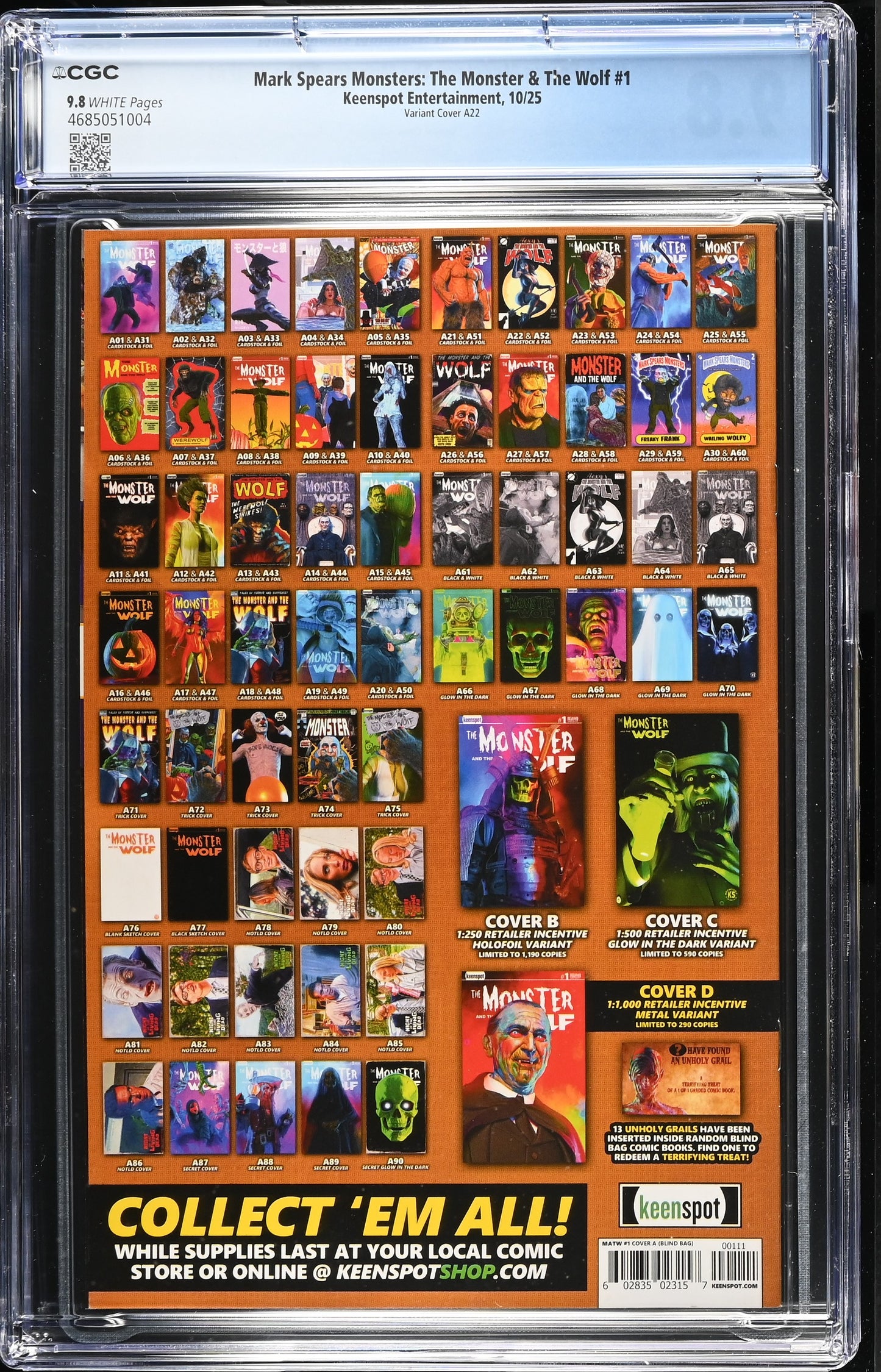 9.8 CGC MARK SPEARS MONSTERS MONSTER & WOLF #1 A22 HOMAGE VARIANT [4685051004] Universal Monsters KEENSPOT ENTERTAINMENT