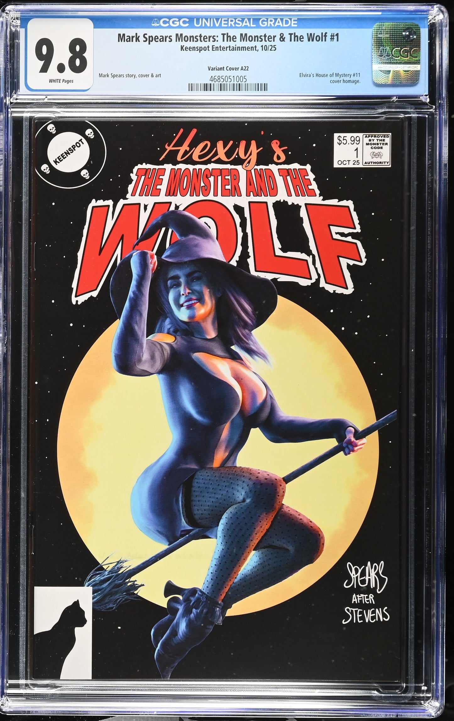 9.8 CGC MARK SPEARS MONSTERS MONSTER & WOLF #1 A22 HOMAGE VARIANT [4685051005] Universal Monsters KEENSPOT ENTERTAINMENT