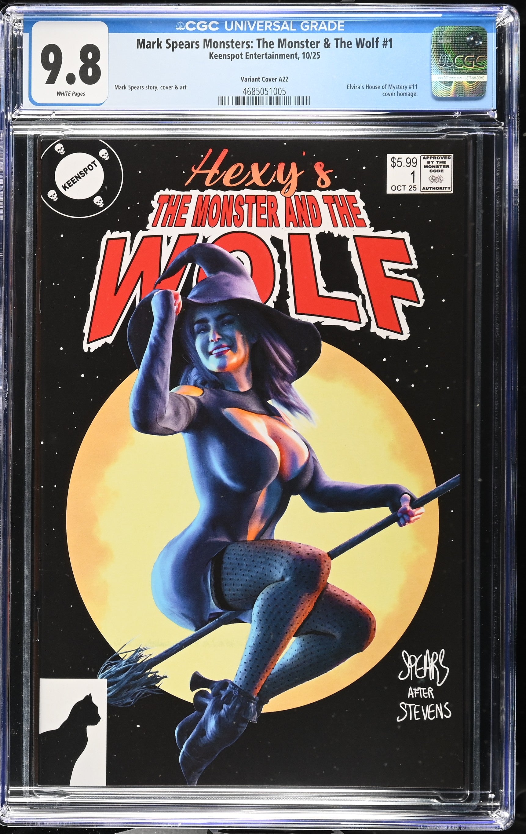 9.8 CGC MARK SPEARS MONSTERS MONSTER & WOLF #1 A22 HOMAGE VARIANT [4685051005] Universal Monsters KEENSPOT ENTERTAINMENT