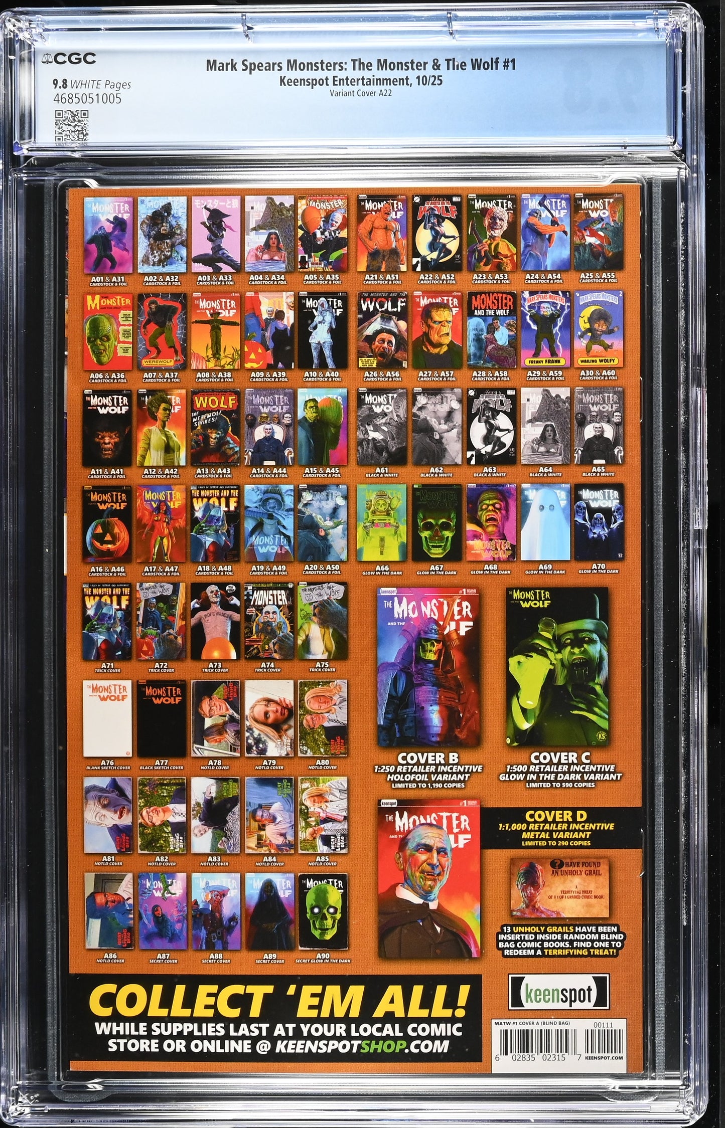 9.8 CGC MARK SPEARS MONSTERS MONSTER & WOLF #1 A22 HOMAGE VARIANT [4685051005] Universal Monsters KEENSPOT ENTERTAINMENT